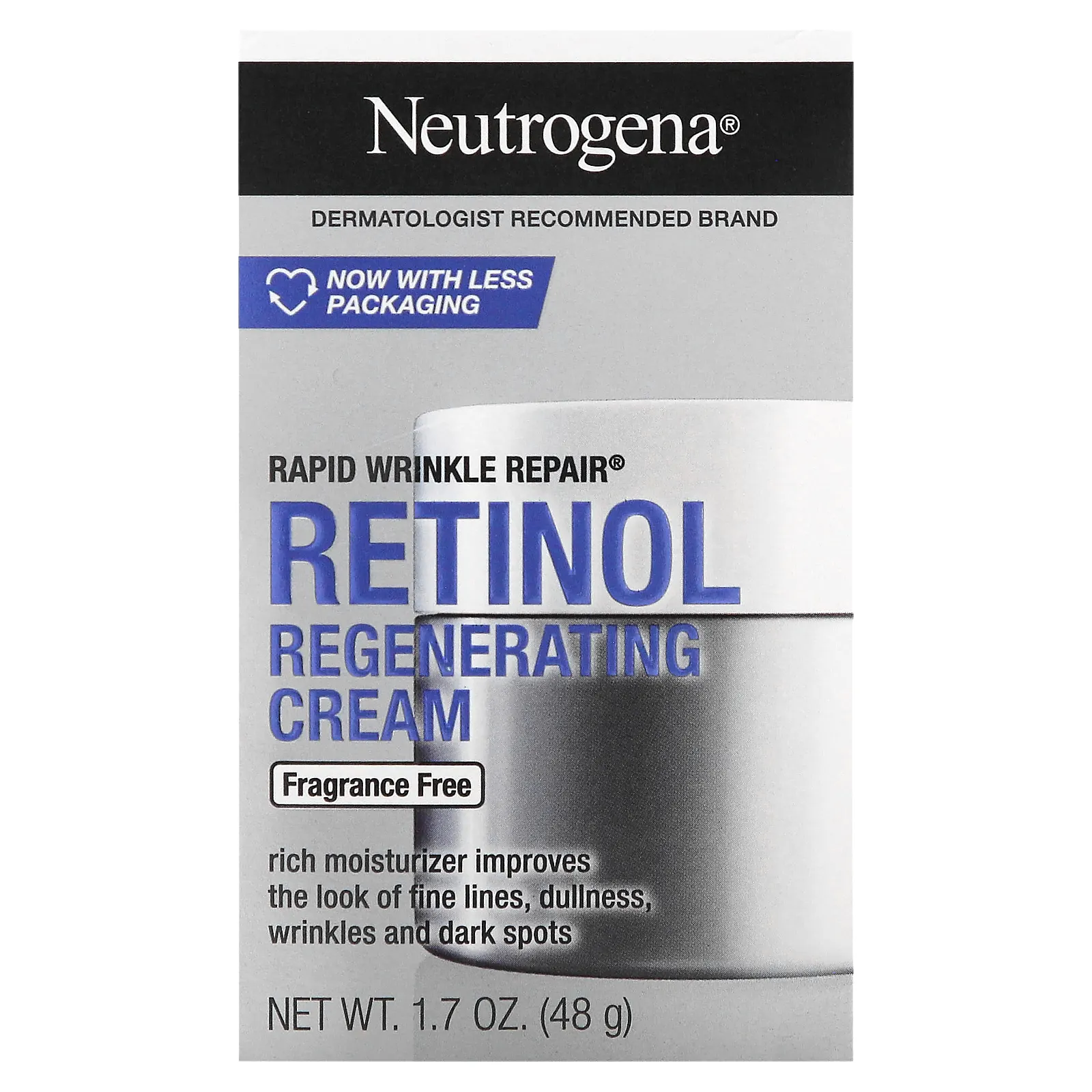 Neutrogena, Rapid Wrinkle Repair, восстанавливающий крем с ретинолом, без отдушек, 48 г (1,7 унции)