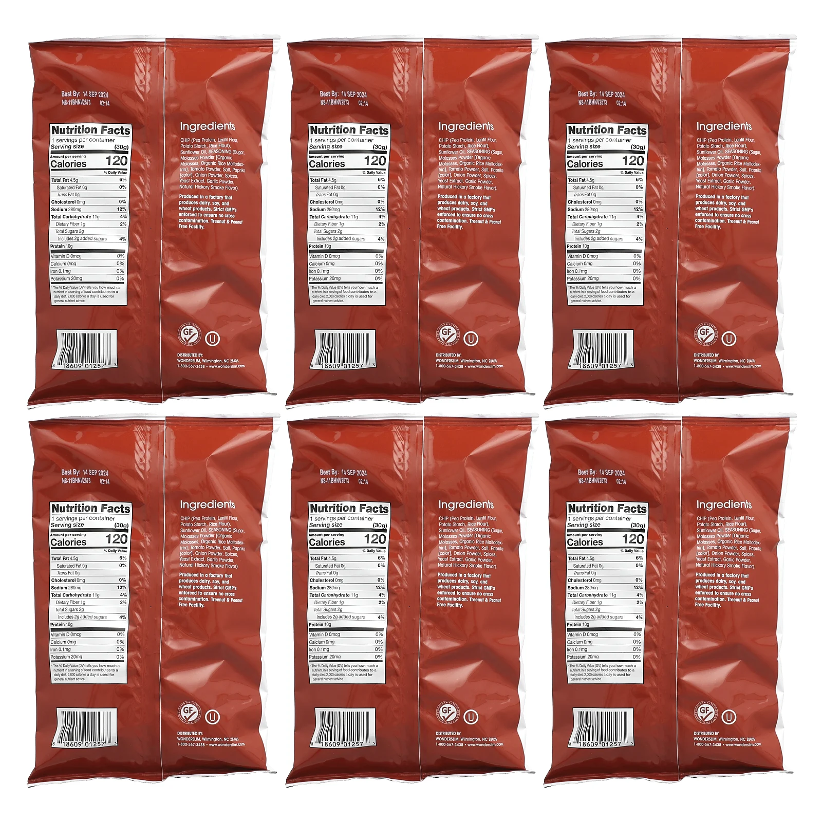 WonderSlim, чипсы из горохового протеина, со вкусом гикория, 6 пакетиков по 30 г (1 унции)