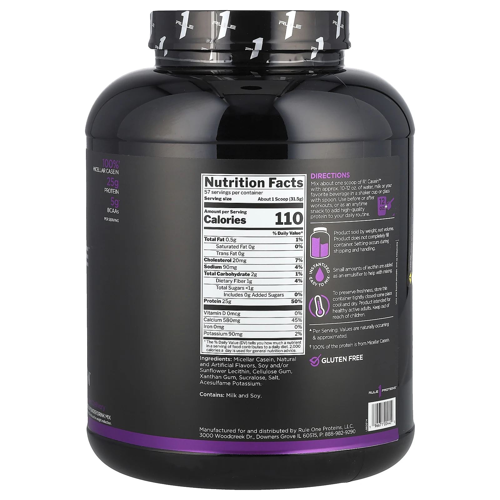 Rule One Proteins, R1 Casein, протеиновая смесь для приготовления напитка, со вкусом ванильного крема, 1,80 кг (3,96 фунта)