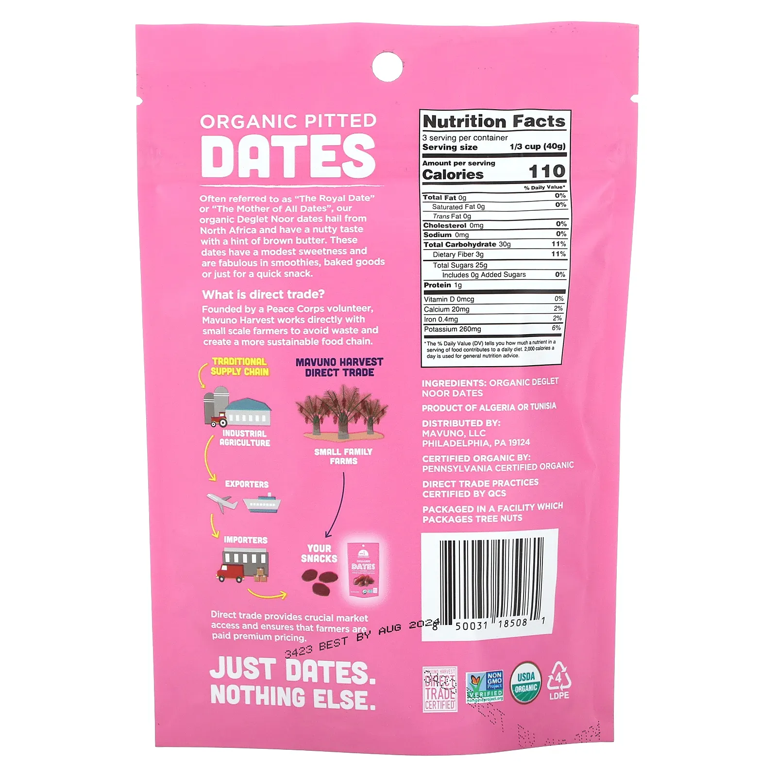 Mavuno Harvest, органические финики без косточек, 112 г (4 унции)