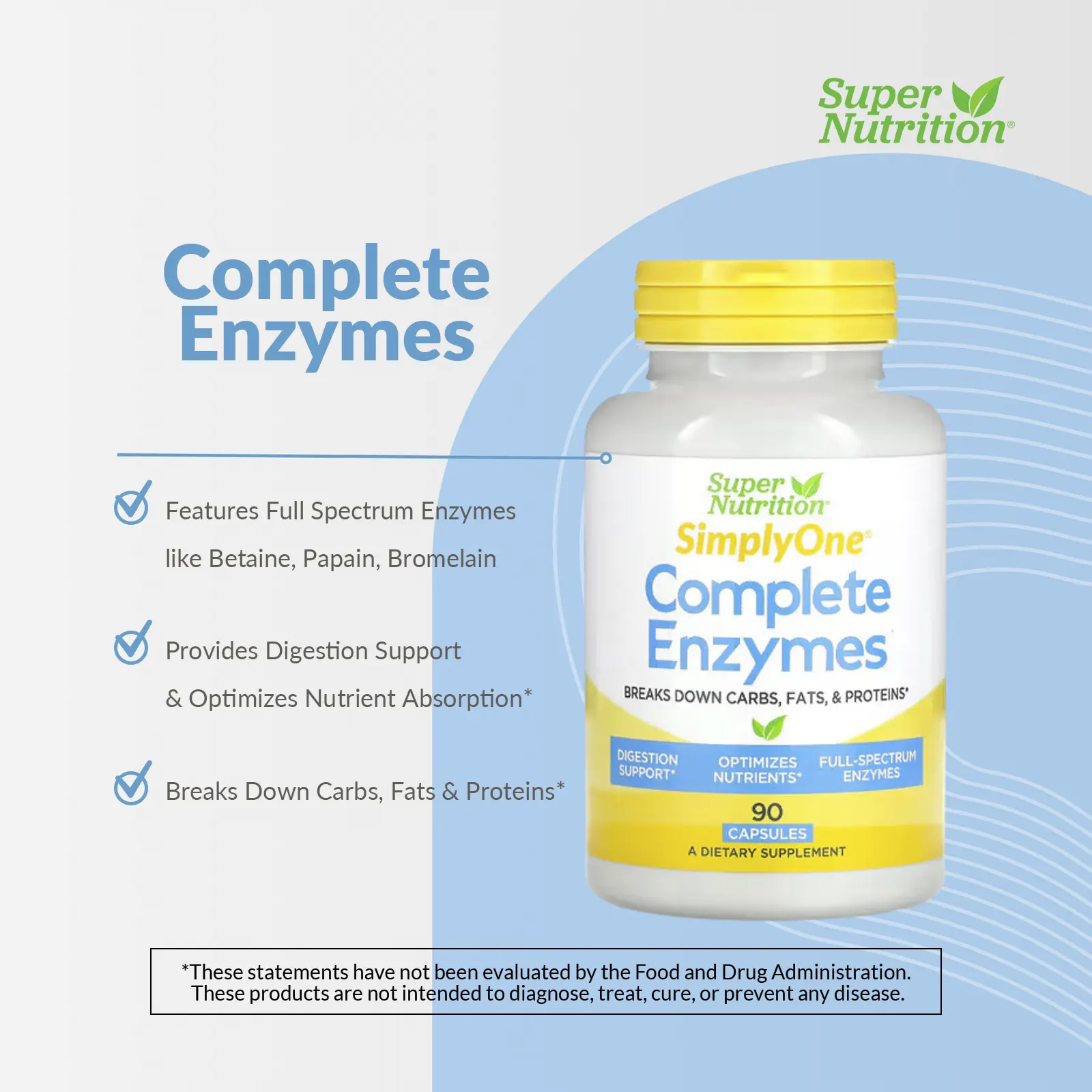 Super Nutrition, Simply One, комплекс ферментов, 90 капсул