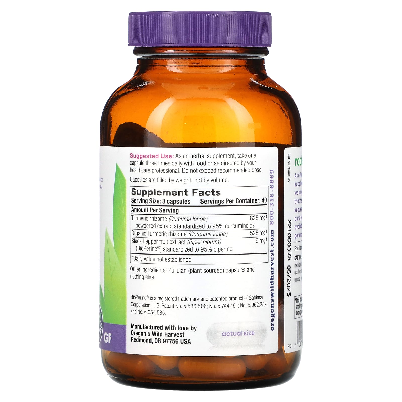 Oregon's Wild Harvest, Куркума, 120 желатиновых капсул