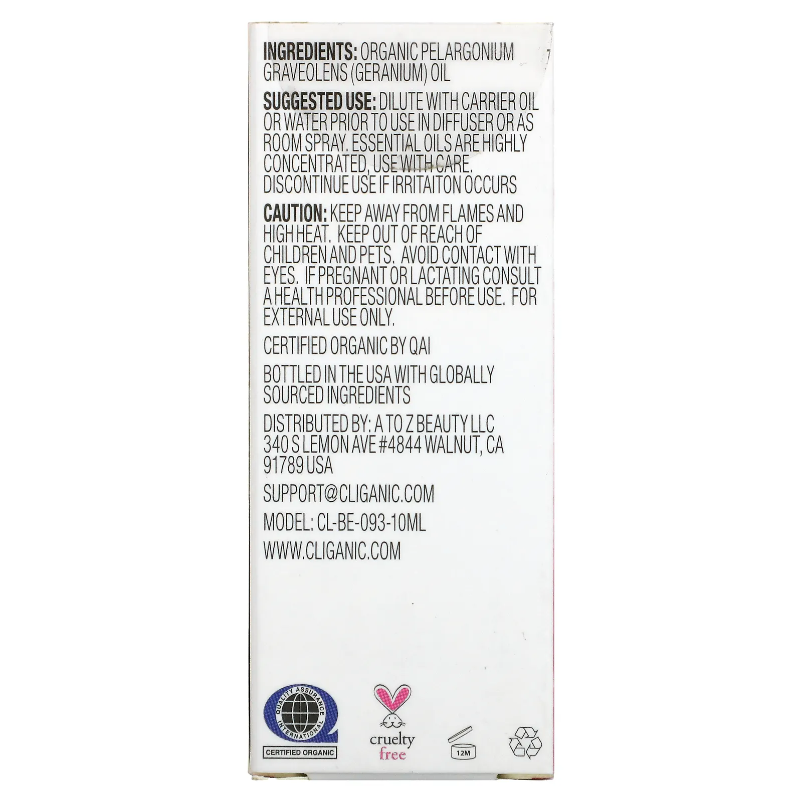 Cliganic, 100% чистое эфирное масло, герань, 10 мл (0,33 жидк. Унции)