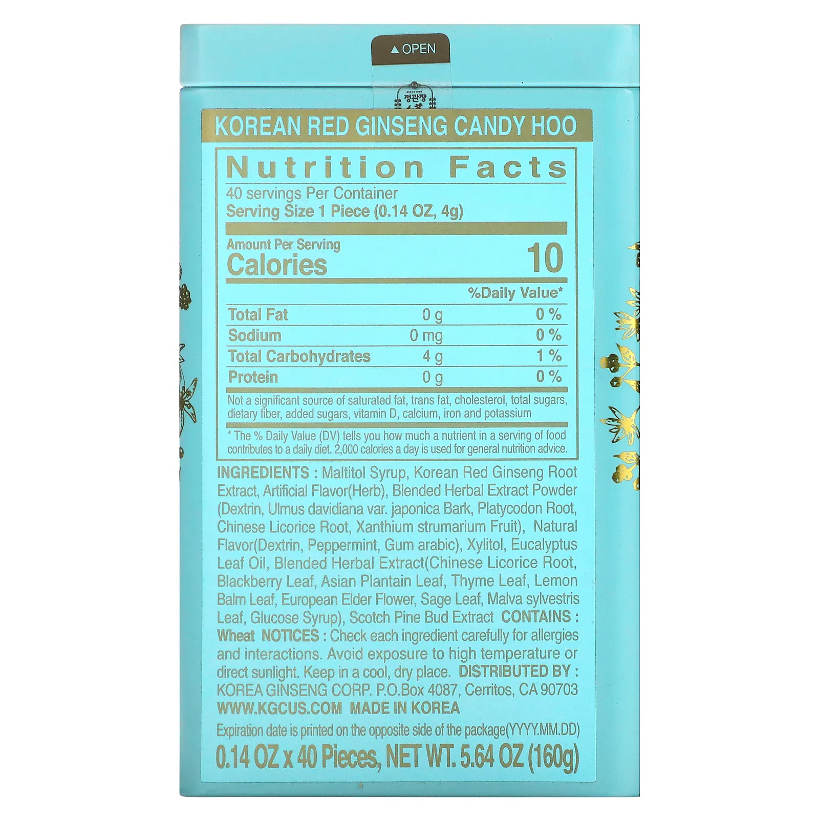 CheongKwanJang, Renesse, корейские конфеты для горла с красным женьшенем, 40 шт., 4 г (0,14 унции)