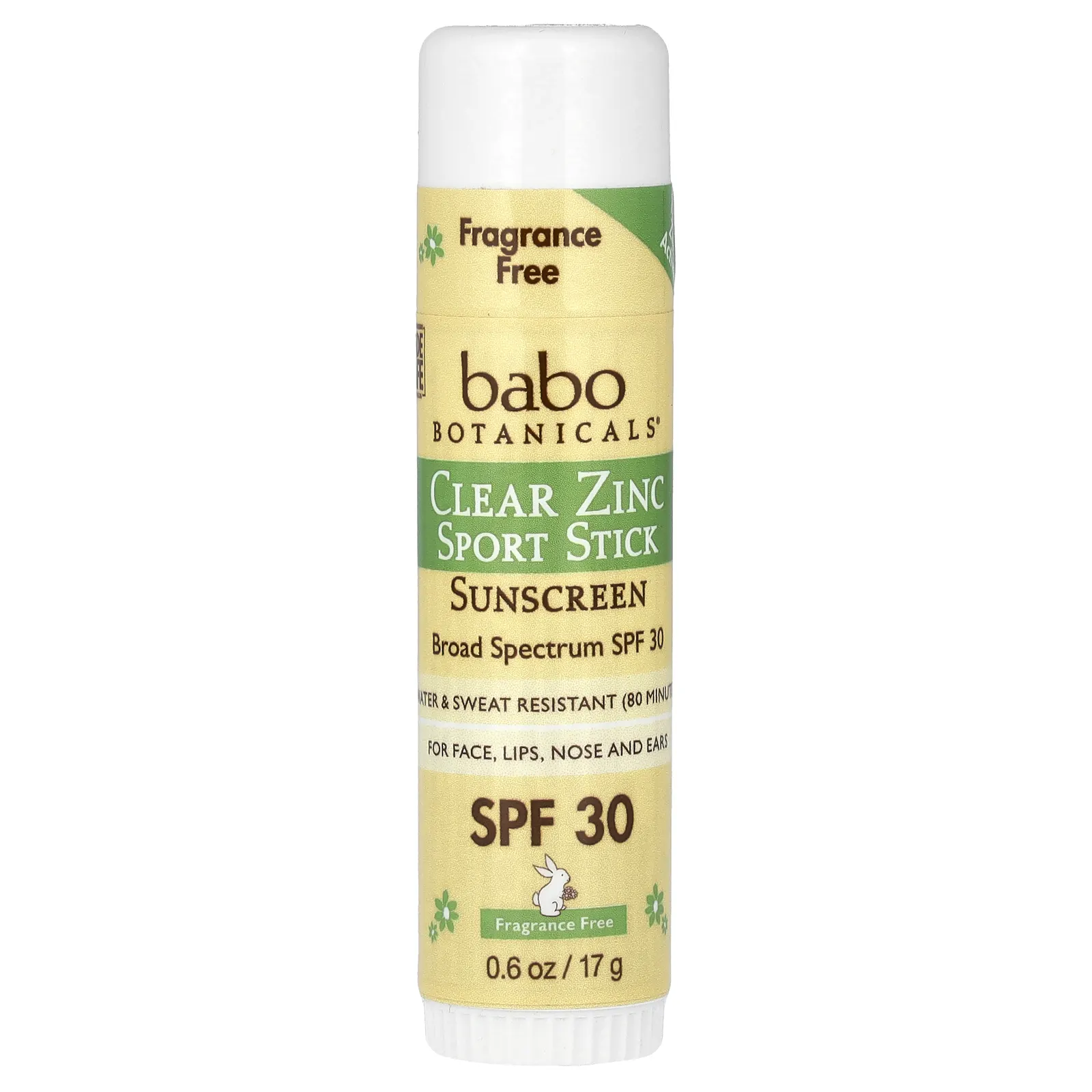 Babo Botanicals, прозрачный солнцезащитный стик с цинком, SPF 30, без отдушек, 17 г (0,6 унции)