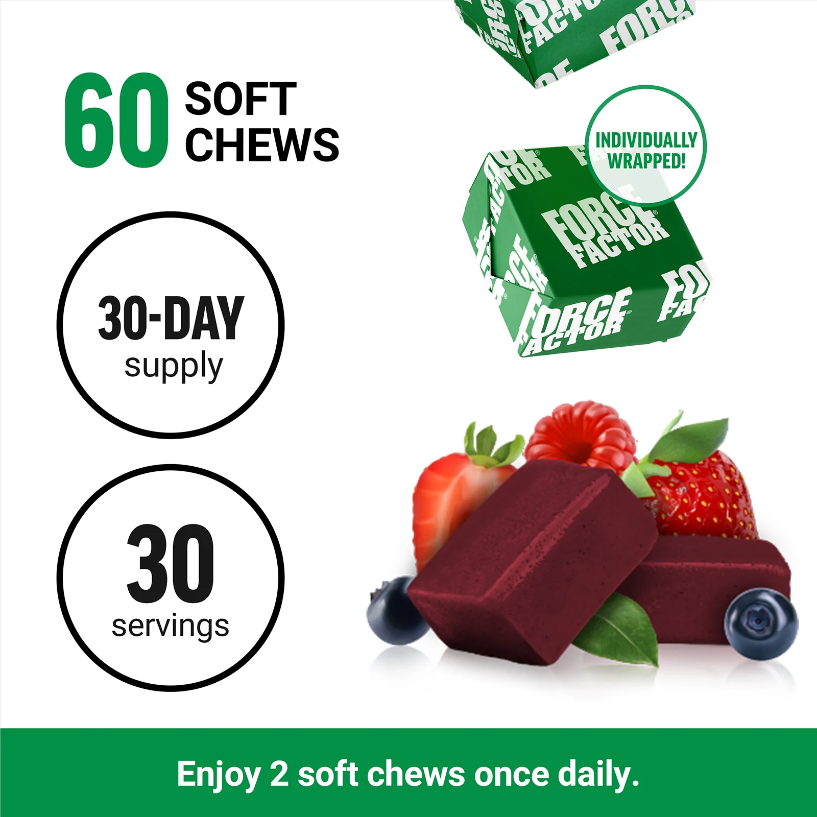Force Factor, Smarter Greens, летние ягоды, 60 жевательных таблеток