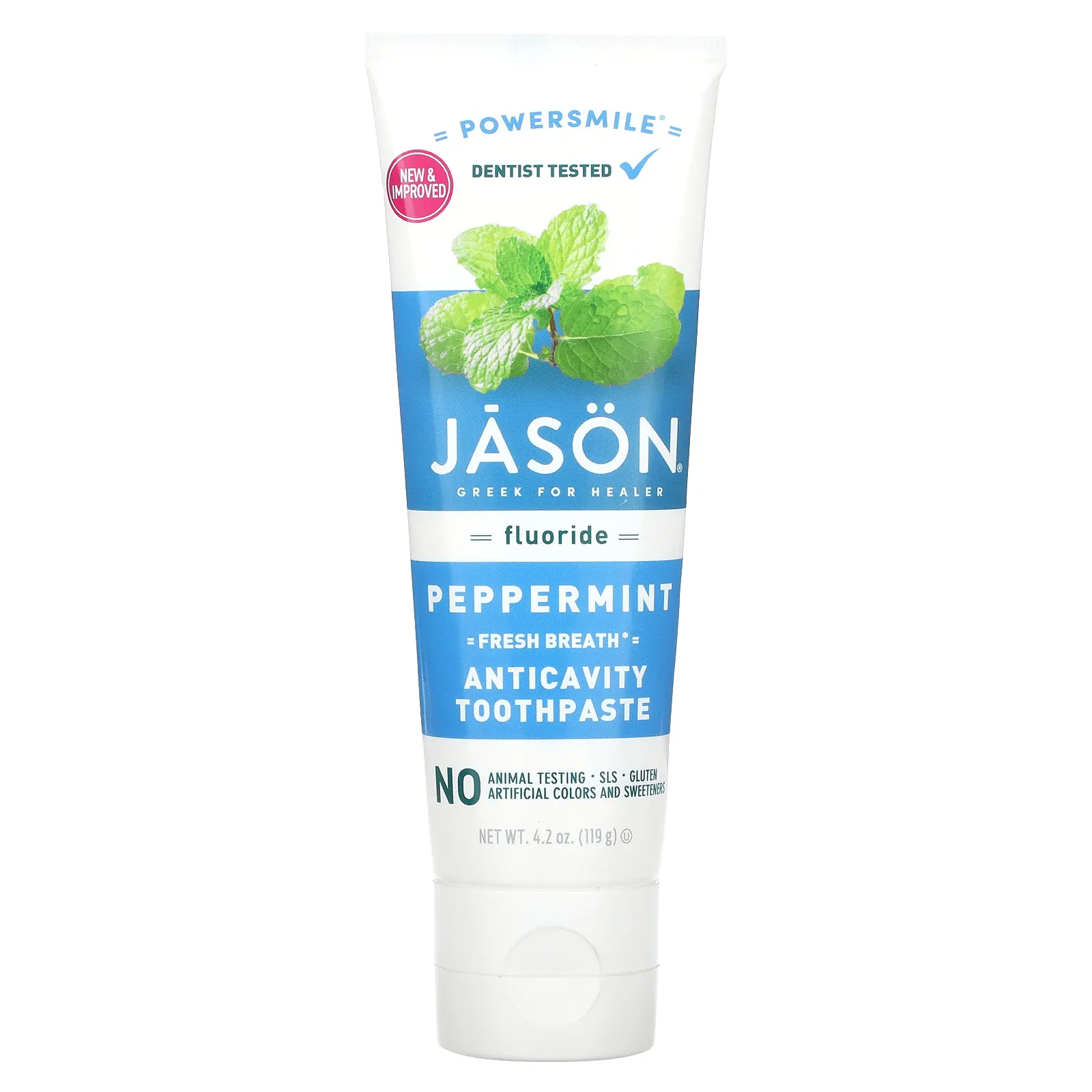 Jason Natural, Powersmile, зубная паста против кариеса для свежего дыхания, перечная мята, 119 г (4,2 унции)
