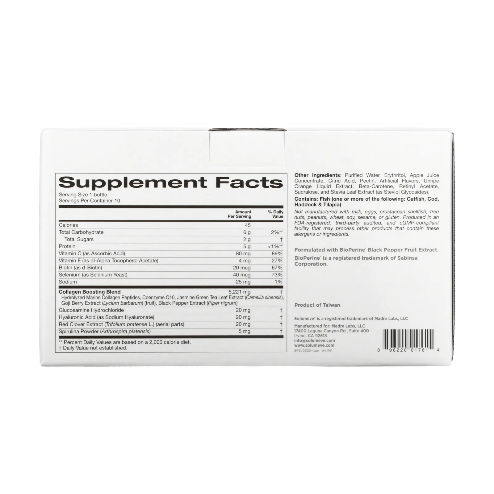 Solumeve, Ageless Beauty, жидкий морской коллаген с коэнзимом Q10 и растительными веществами, поддержка волос, кожи и ногтей, с персиковым вкусом, 10 флаконов по 50 мл (1,69 жидк. унции)