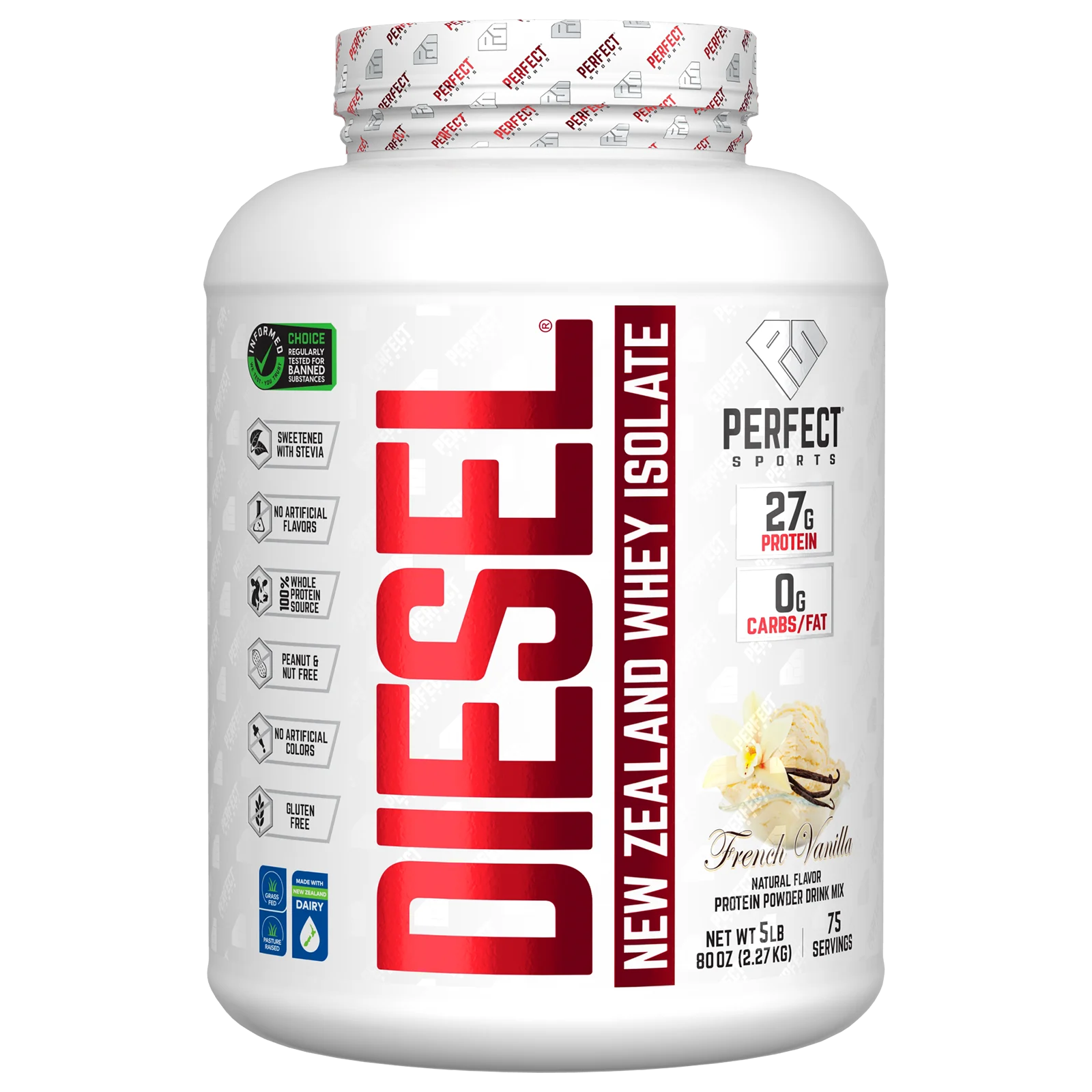 Perfect Sports, Diesel, изолят новозеландской сыворотки, французская ваниль, 2,27 кг (5 фунтов)