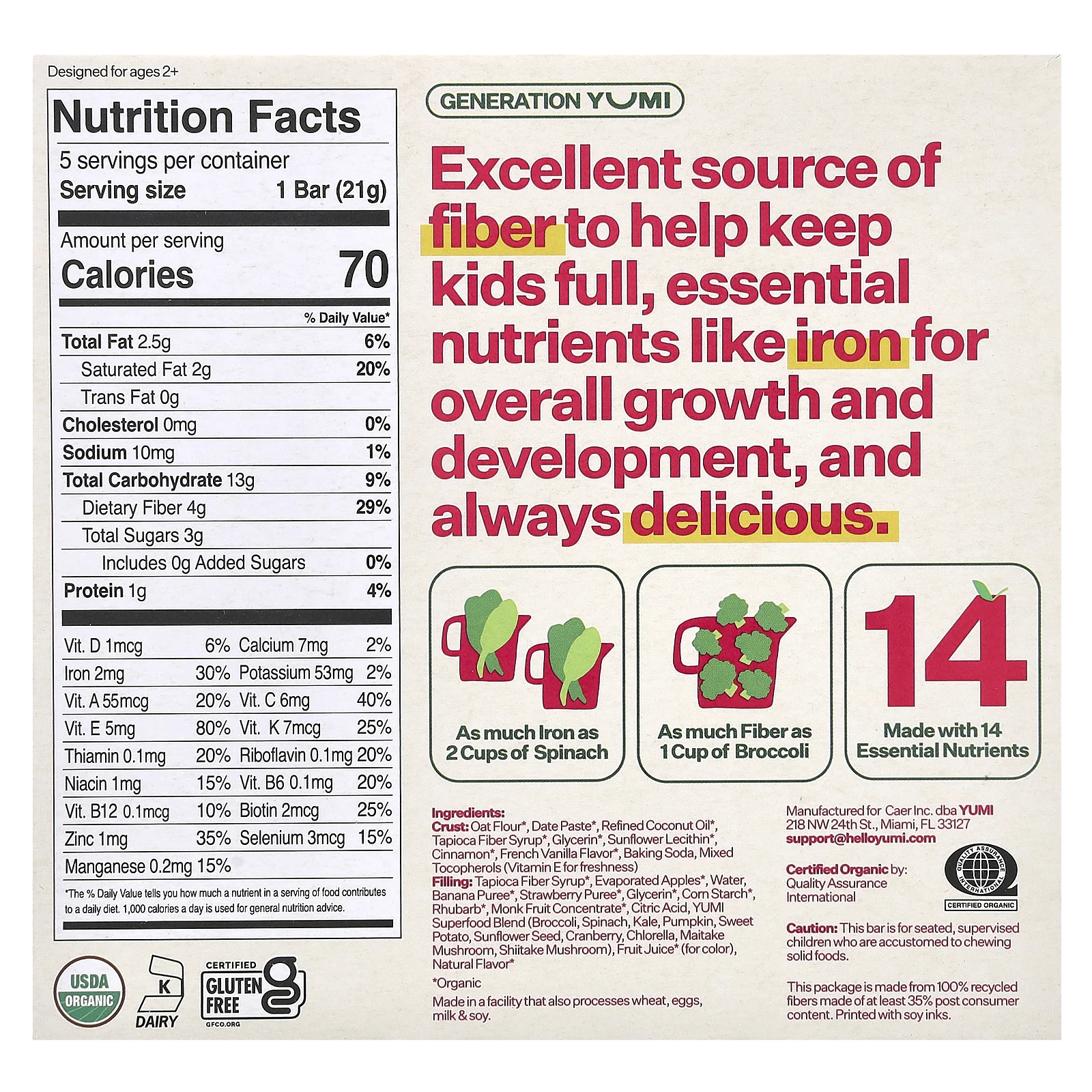 Yumi, органический батончик, для малышей, клубника и ревень, 5 батончиков по 21 г (0,74 унции)