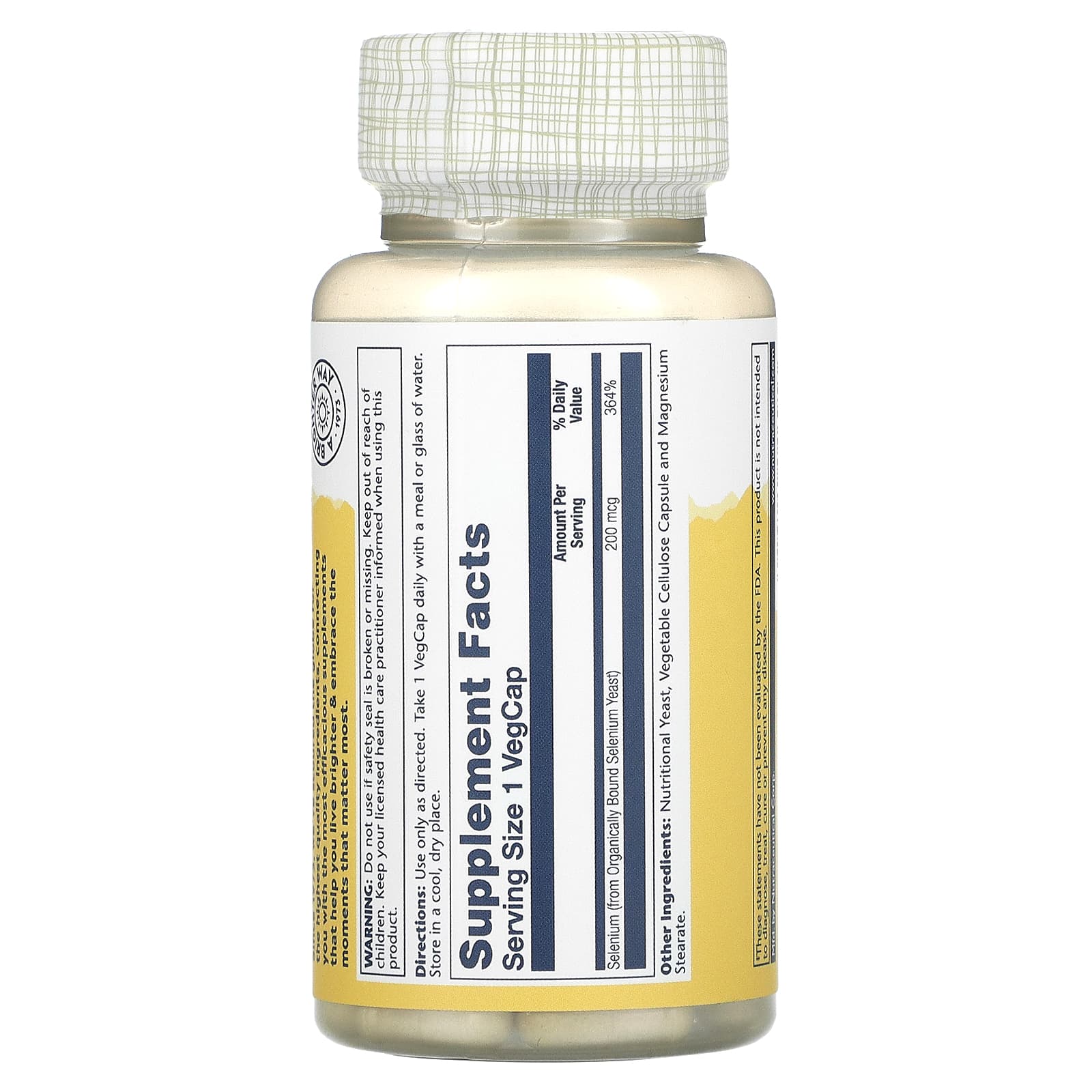 Solaray, Селен, 200 мкг, 100 вегетарианских капсул