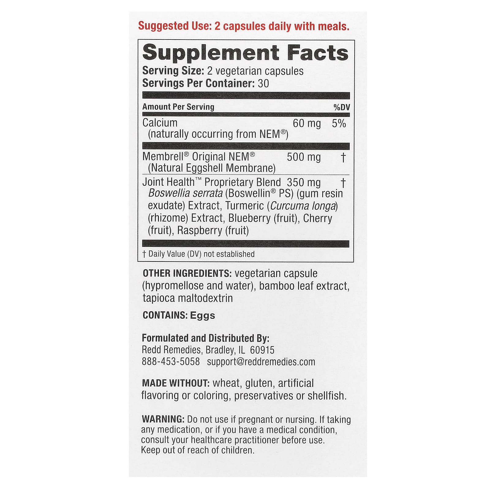 Redd Remedies, Здоровье суставов, улучшенная формула, 60 вегетарианских капсул