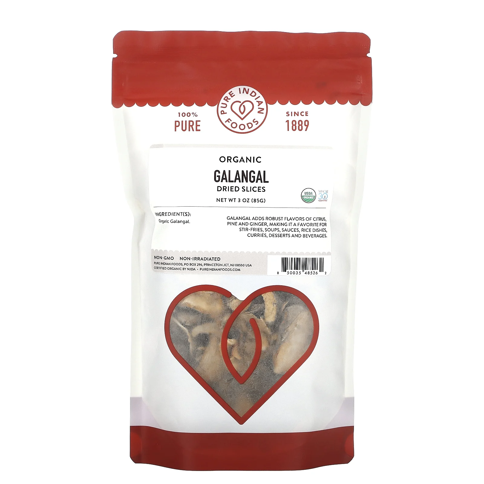 Pure Indian Foods, Органические сушеные ломтики галангала, 85 г (3 унции)