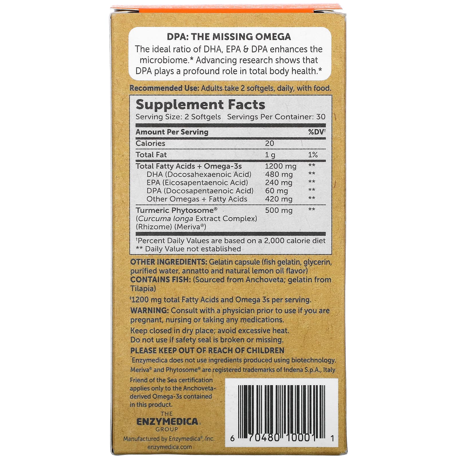 Enzymedica, Aqua Biome, рыбий жир + куркумин Meriva, со вкусом лимона, 1200 мг, 60 капсул (600 мг в одной капсуле)