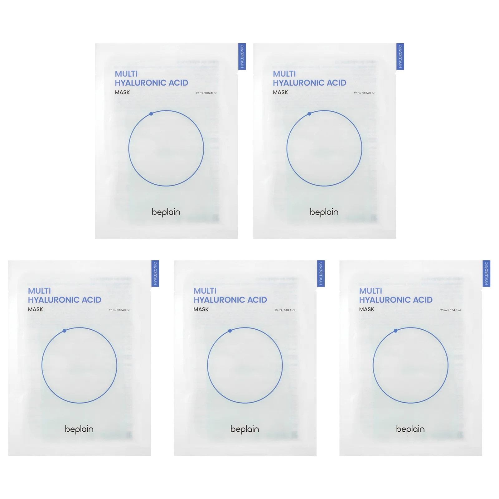 Beplain, Косметическая маска с мультигиалуроновой кислотой, 5 листовых масок, 25 мл (0,84 жидк. Унции)