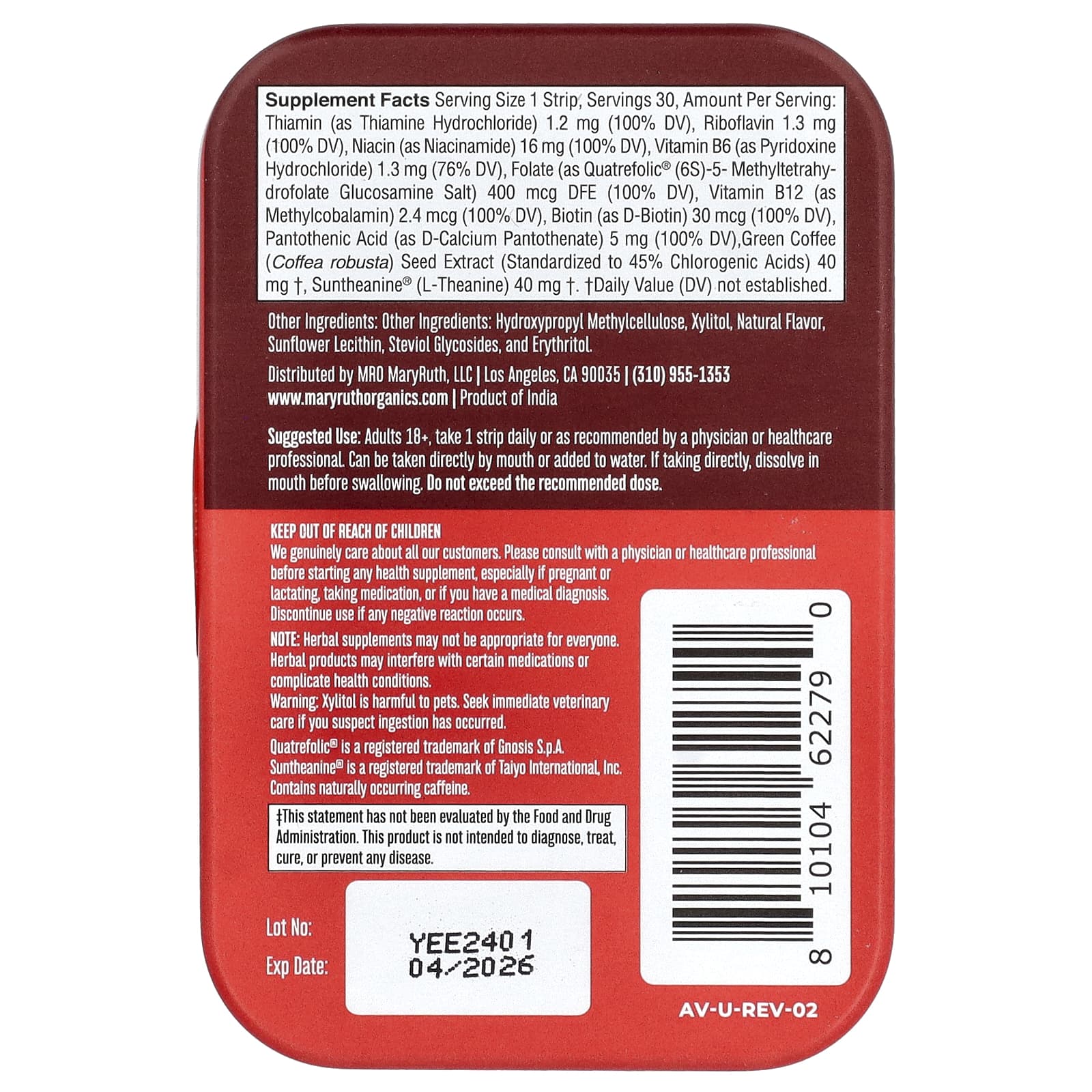 MaryRuth's, Полоски для растворения энергии, клубника`` 30 полосок