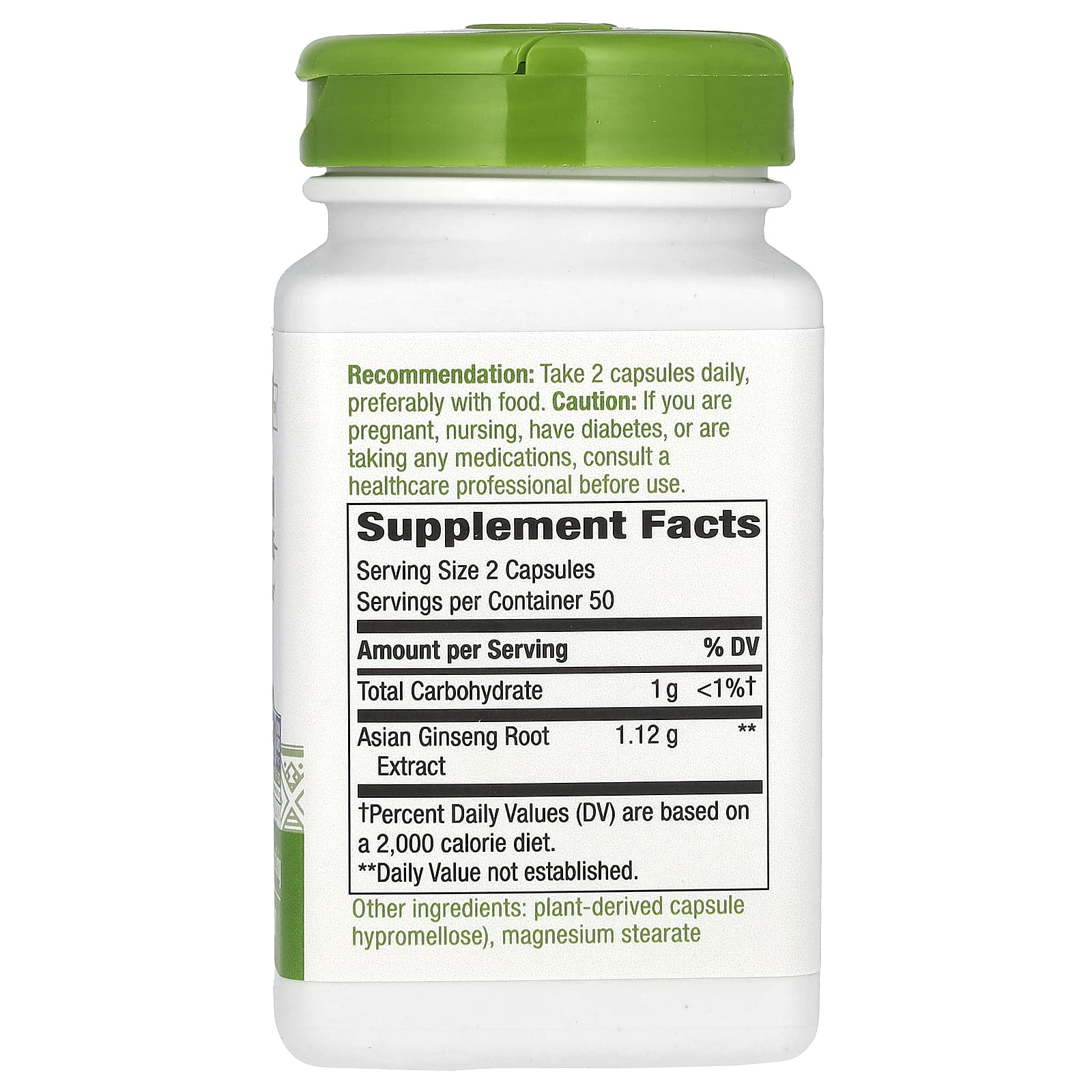 Nature's Way, азиатский женьшень, 1120 мг, 100 веганских капсул (560 мг в 1 капсуле)