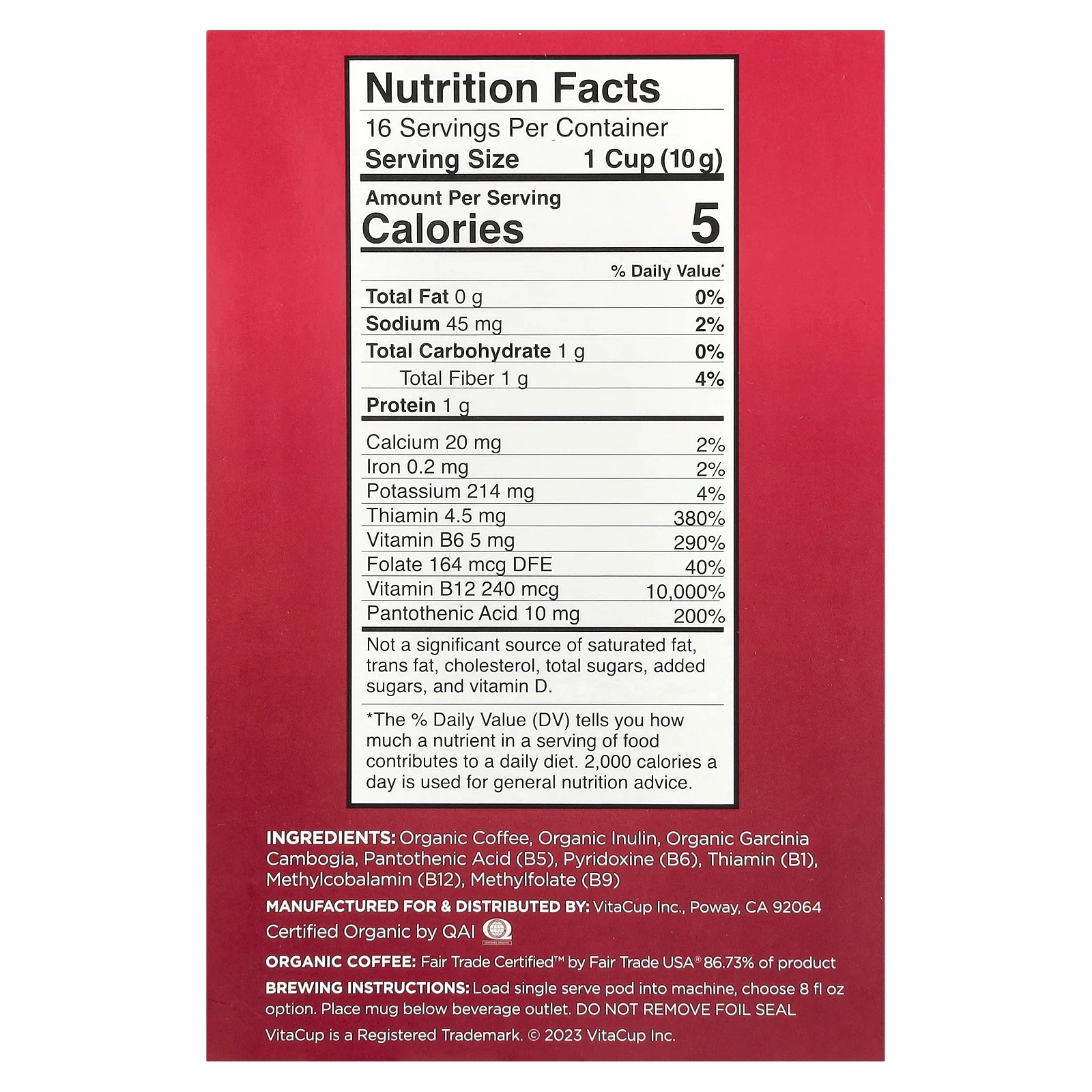 VitaCup, Slim Coffee, средней обжарки, 16 чашек по 11,5 г (0,41 унции)