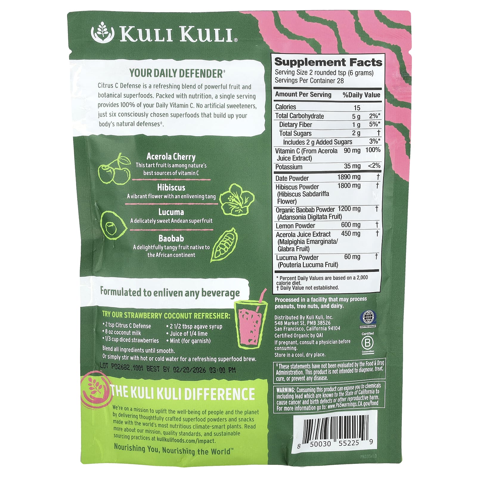 Kuli Kuli, Citrus C Defense, органический освежающий порошок из суперпродуктов, 170 г (6 унций)