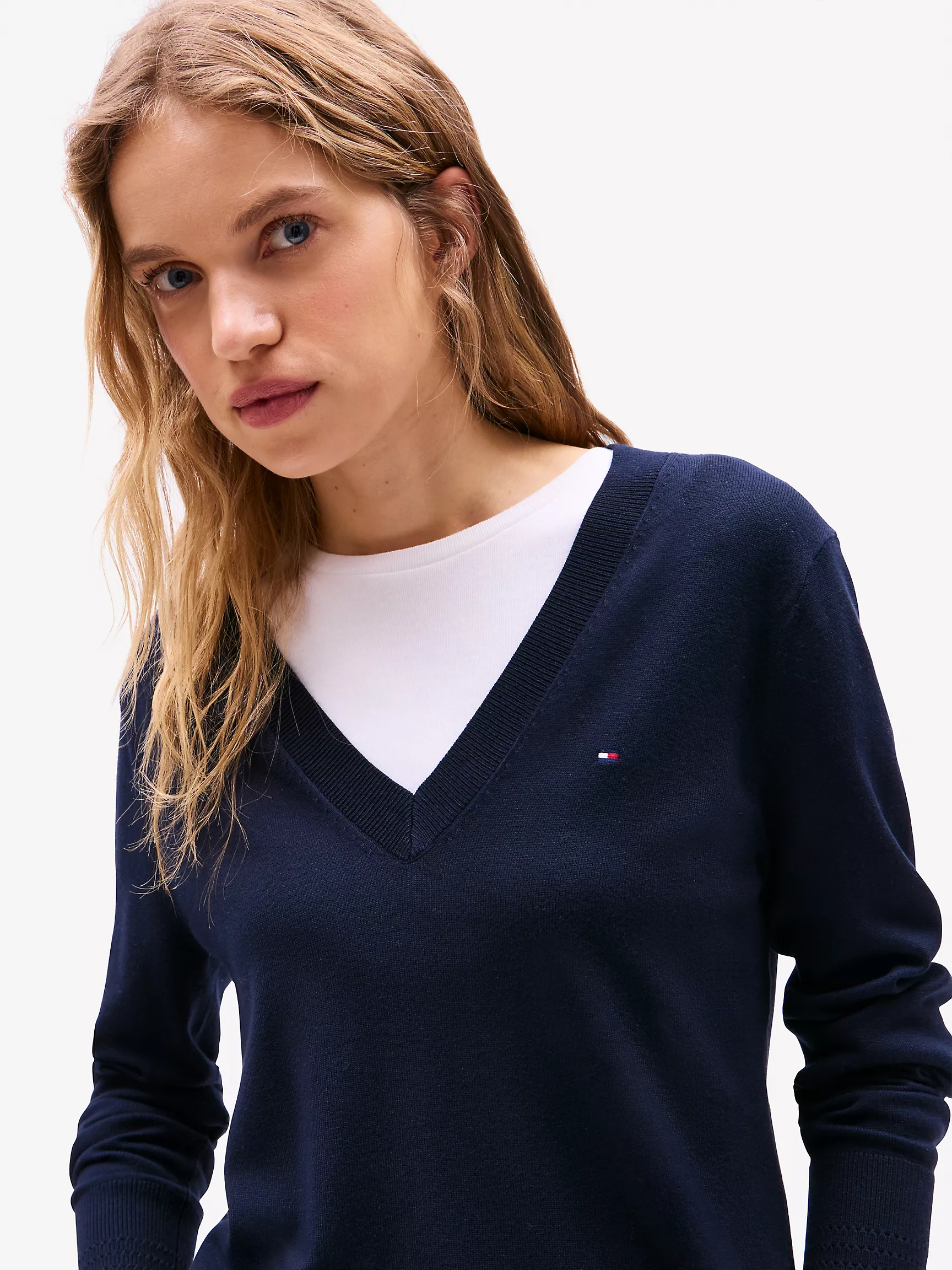Женский свитер Tommy Hilfiger, Вязаный свитер с V-образным вырезом из вискозной смеси