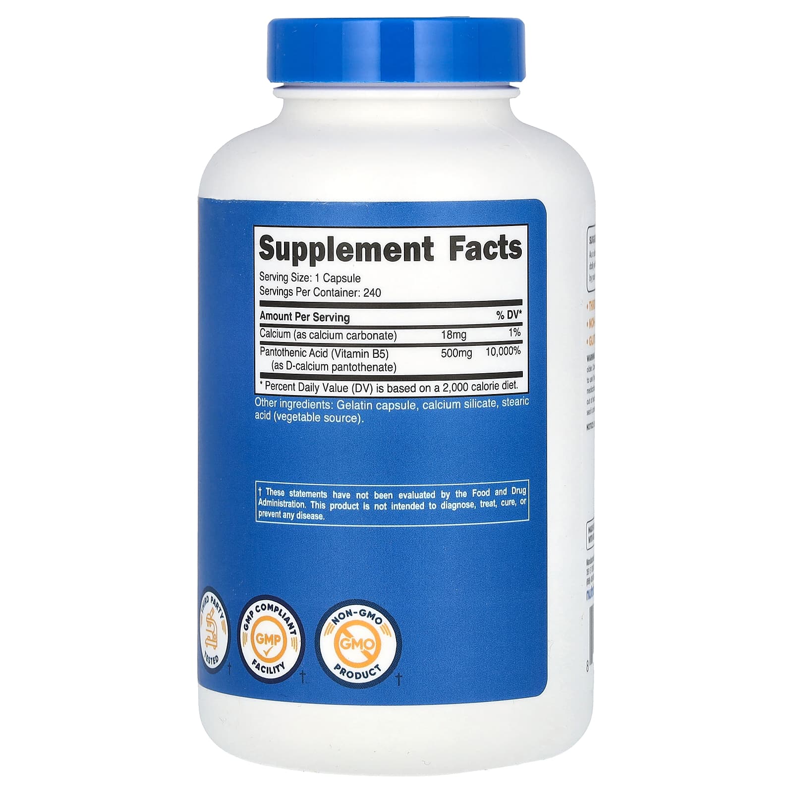 Nutricost, пантотеновая кислота, витамин B5, 500 мг, 240 капсул