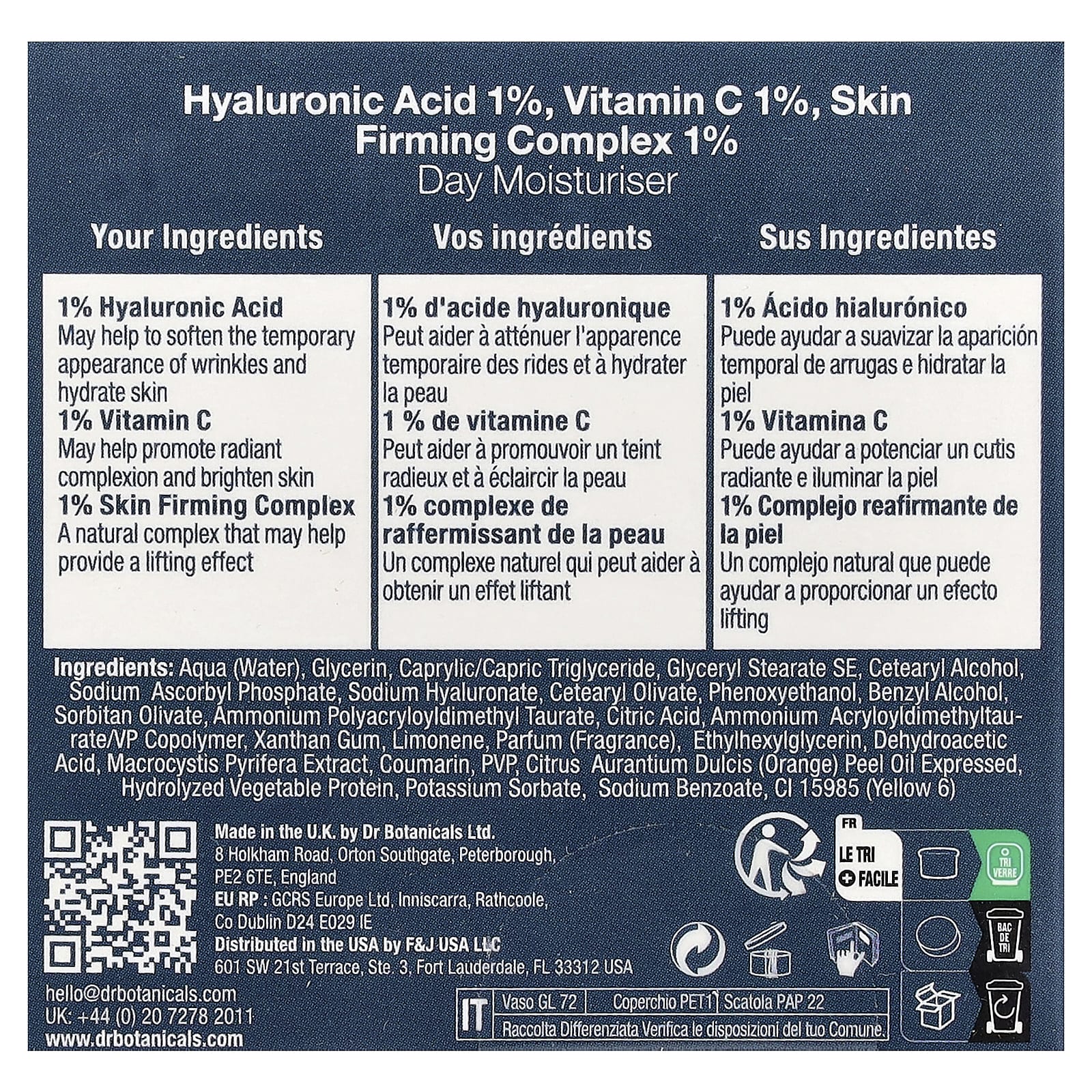 Dr. Botanicals, Hy¹, гиалуроновая кислота, дневной увлажняющий комплекс с витамином C для повышения упругости кожи, 60 мл (2 жидк. унции)
