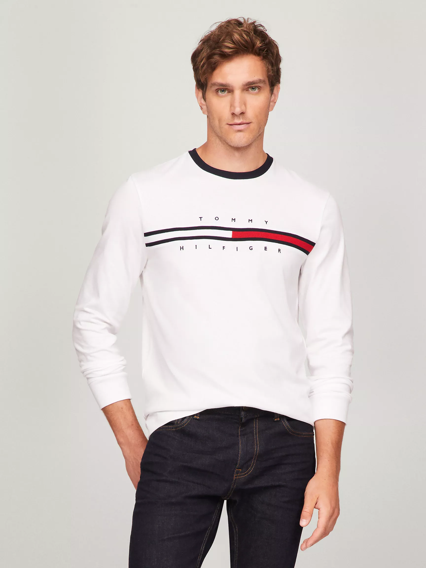 Мужская футболка Tommy Hilfiger, Футболка с длинным рукавом и вышитым логотипом флага