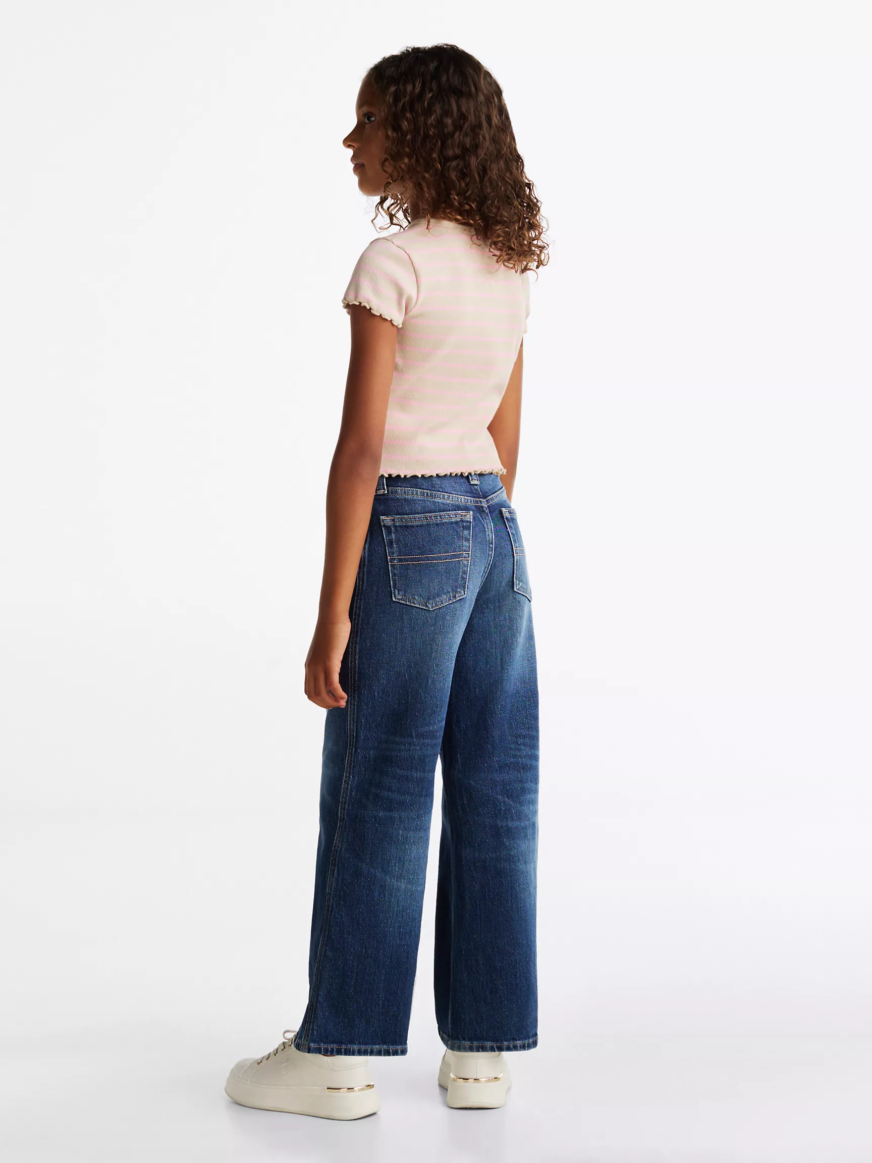 Топ для девочек Tommy Hilfiger, Детская полосатая футболка в рубчик с волнистым краем