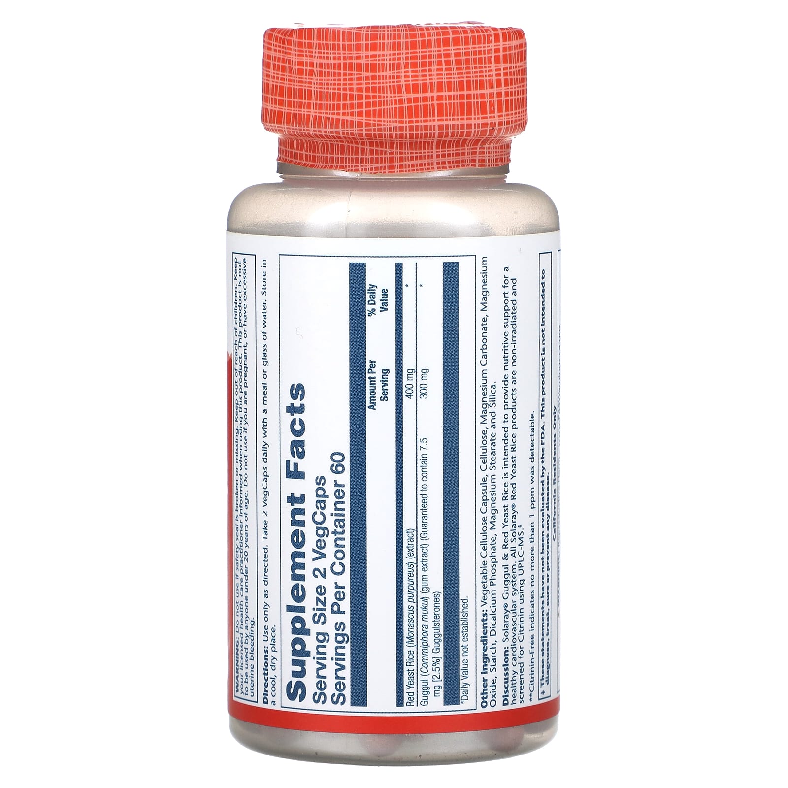 Solaray, Гуггул и красный рис с дрожжами, 120 вегетарианских капсул