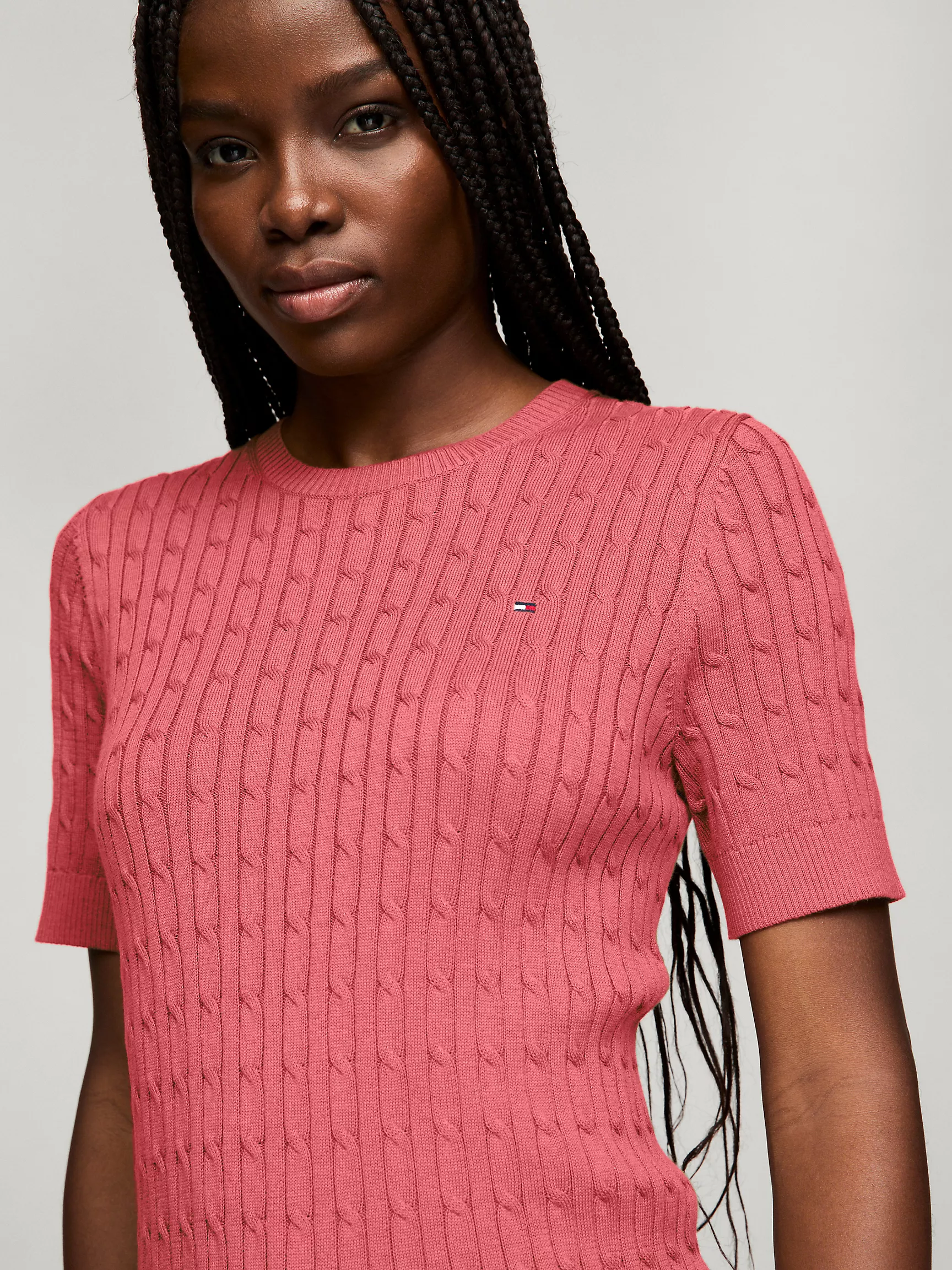 Женский свитер Tommy Hilfiger, Свитер с коротким рукавом и узором "косы"