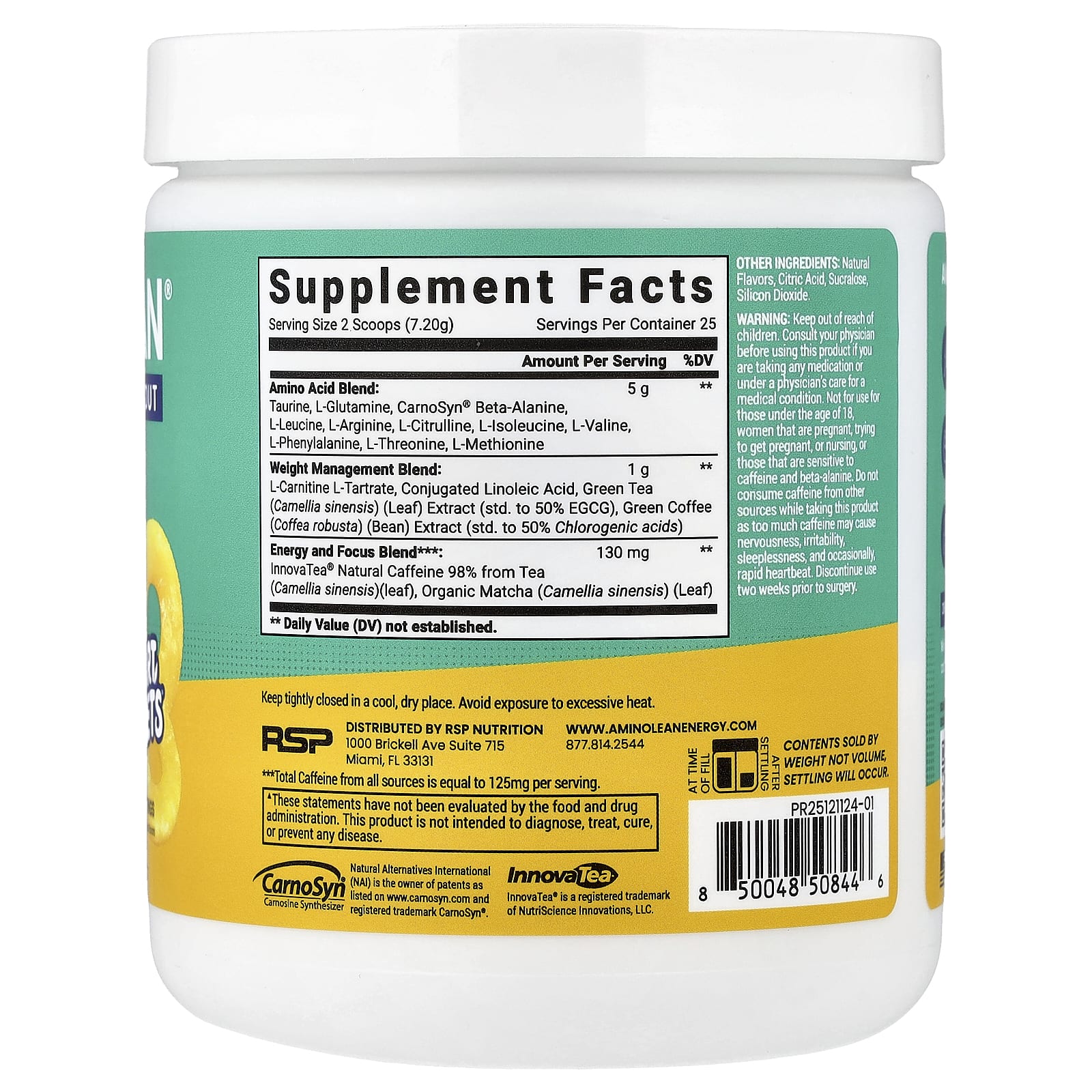 RSP Nutrition, предтренировочная добавка Amino Lean®, со вкусом персика, 180 г (6,35 унции)