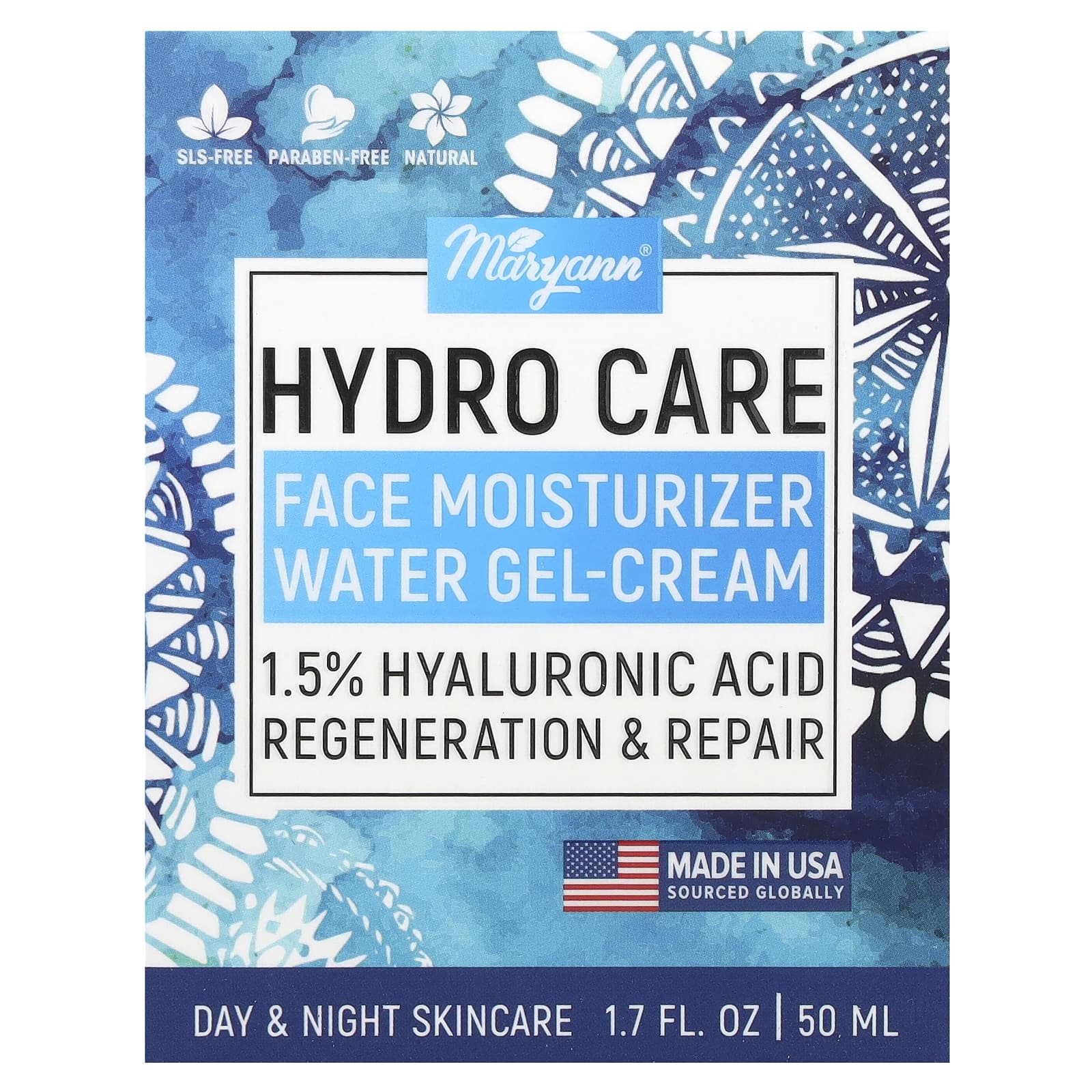 Maryann Organics, Hydro Care, увлажняющий крем для лица, водный гель-крем, 1,7 жидк. Унции