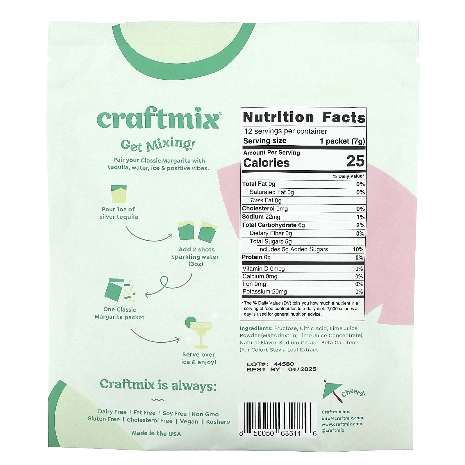 Craftmix, Пакетики для коктейлей, классическая маргарита, 12 пакетиков, 84 г (2,96 унции)