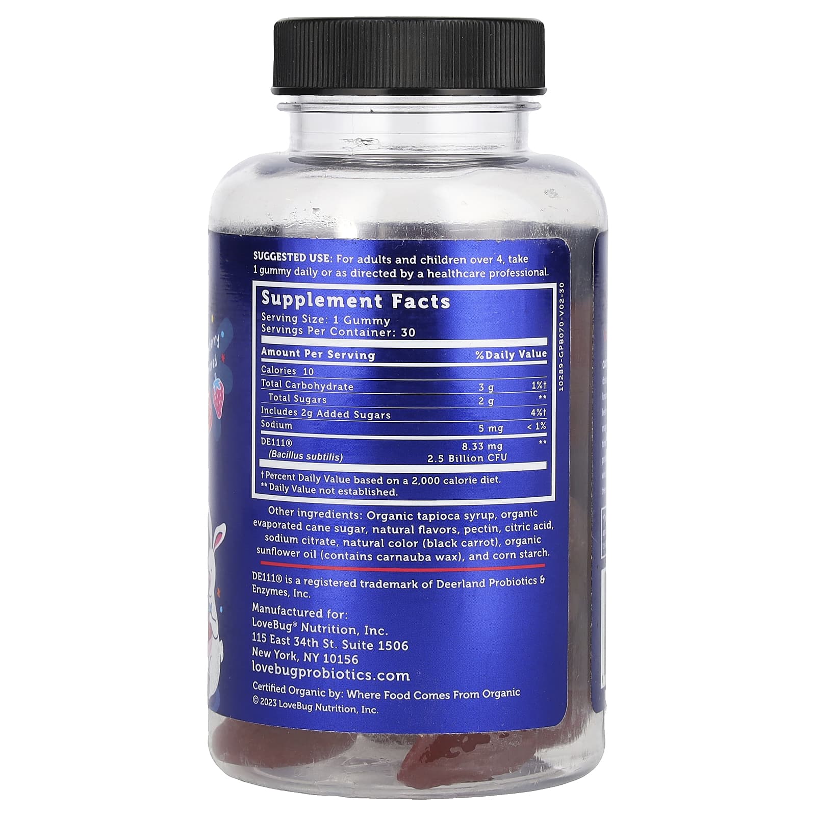 LoveBug Probiotics, Детские пробиотики, жевательные мармеладки, клубника, 2,5 млрд КОЕ, 30 жевательных таблеток