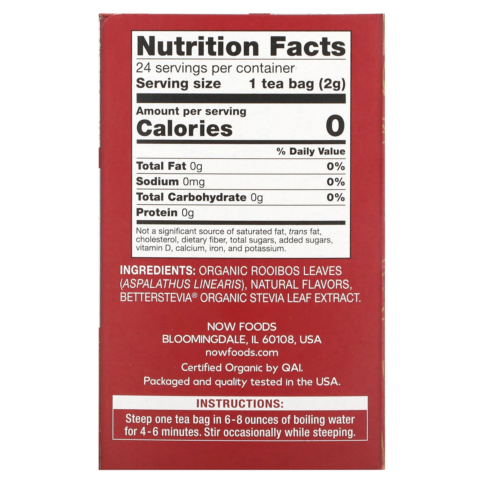 NOW Foods, Better Off Red, ройбуш с ванилью и цитрусом, без кофеина, 24 чайных пакетика, 48 г (1,7 унции)