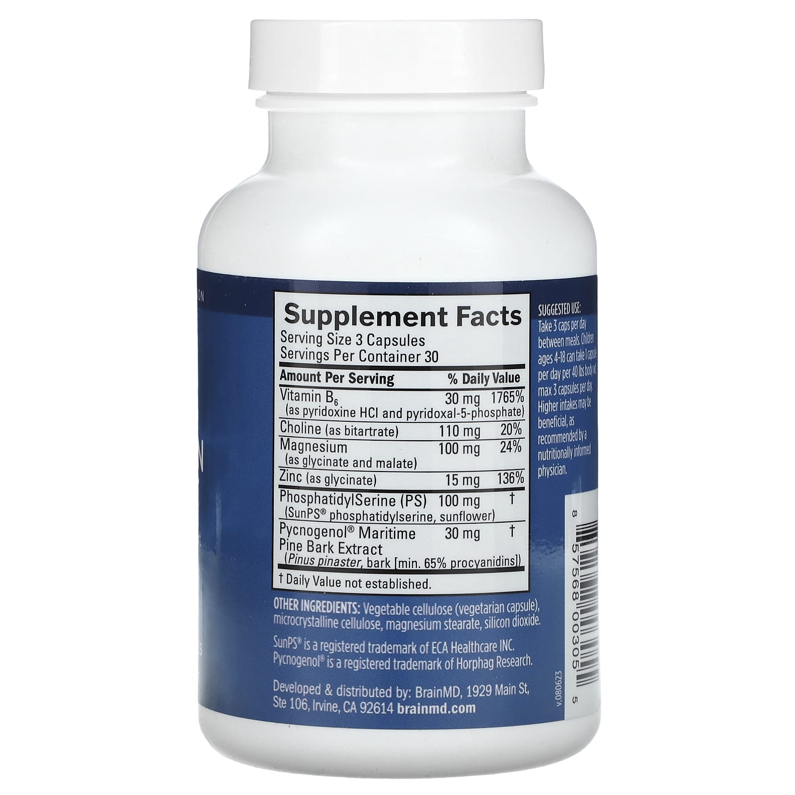 BrainMD, добавка для поддержки внимания, 90 веганских капсул