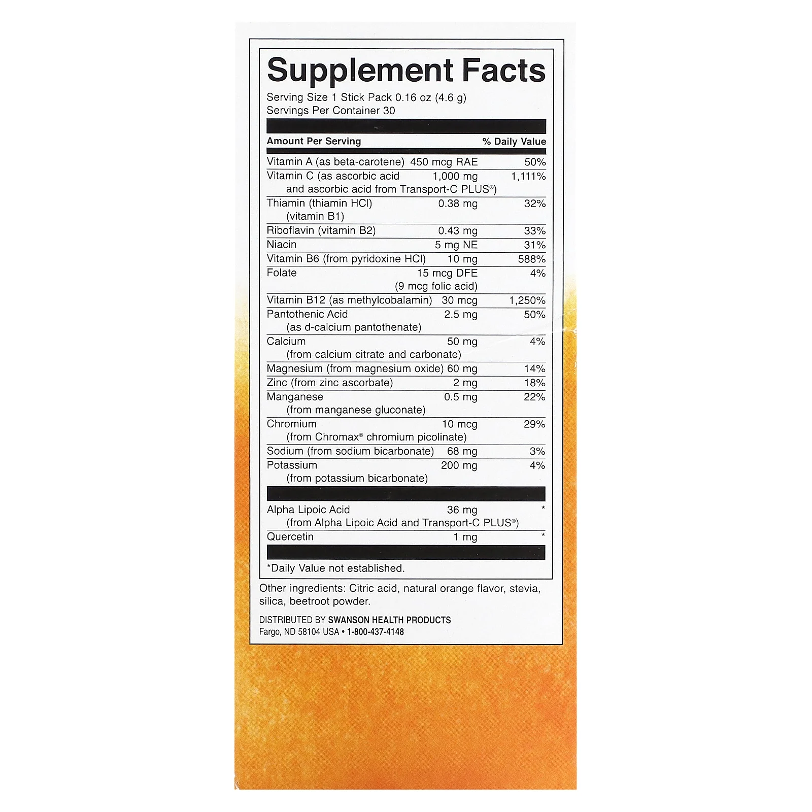 Swanson, Energy C с электролитами, натуральный апельсин, 30 пакетиков по 4,6 г (0,16 унции)