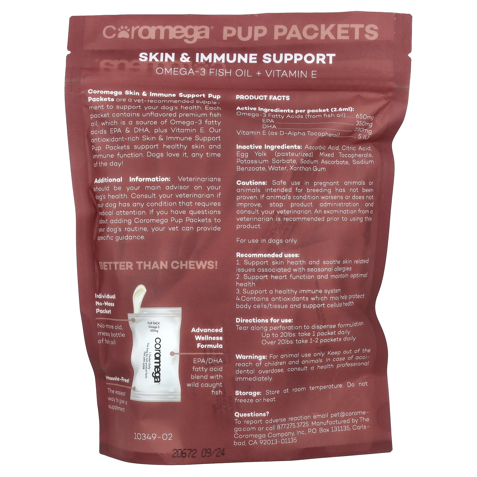 Coromega, Пакетики для щенков, для поддержки здоровья кожи и иммунитета, 30 мягких пакетиков по 2,6 мл каждый