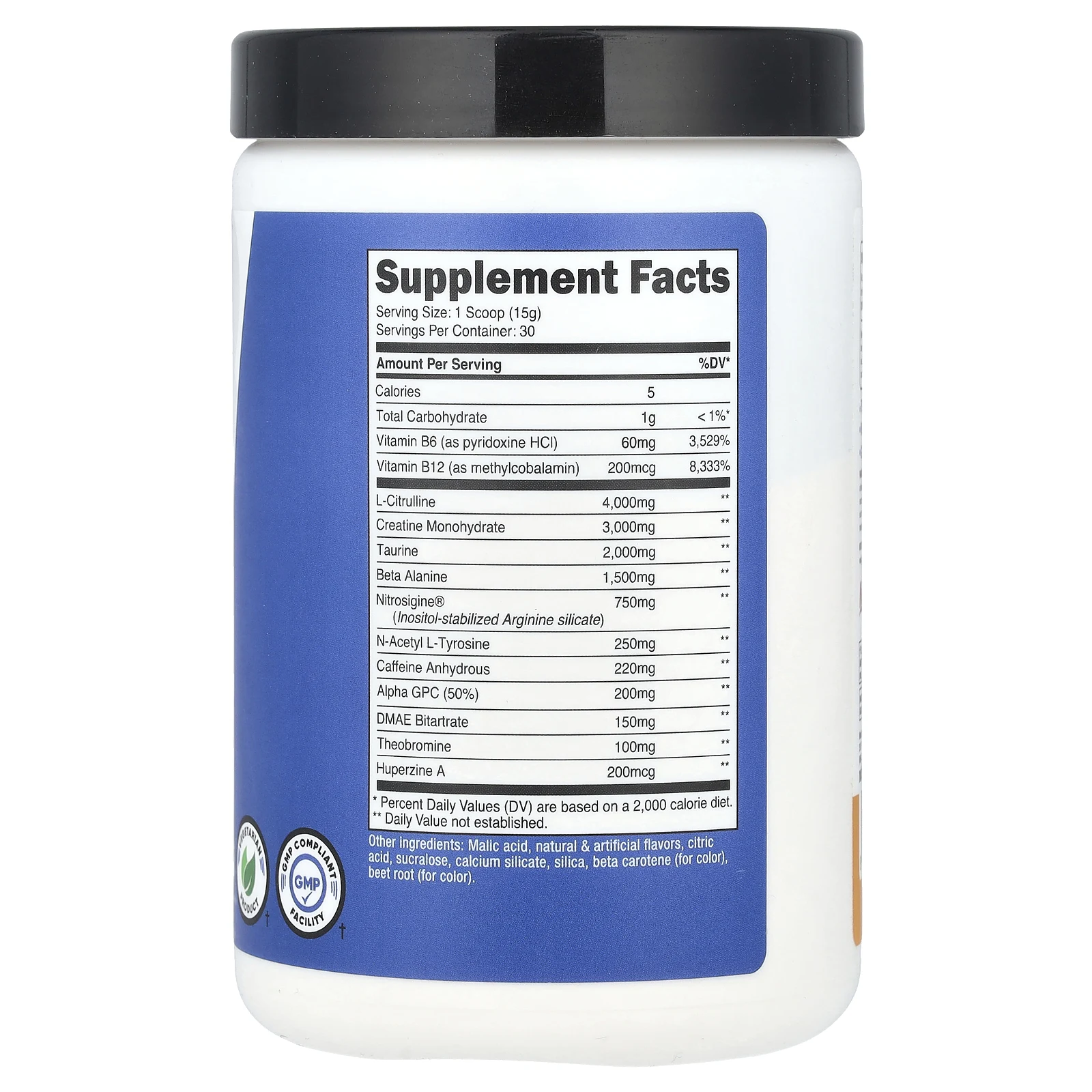 Nutricost, Предтренировочный комплекс для повышения производительности, предтренировочный комплекс с креатином, персиком и манго, 450 г (1 фунт)