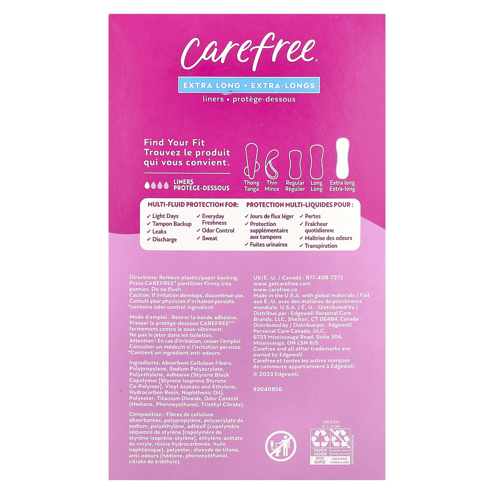 Carefree, Acti-Fresh, ежедневные вкладыши, удлиненные, без запаха, 100 вкладышей