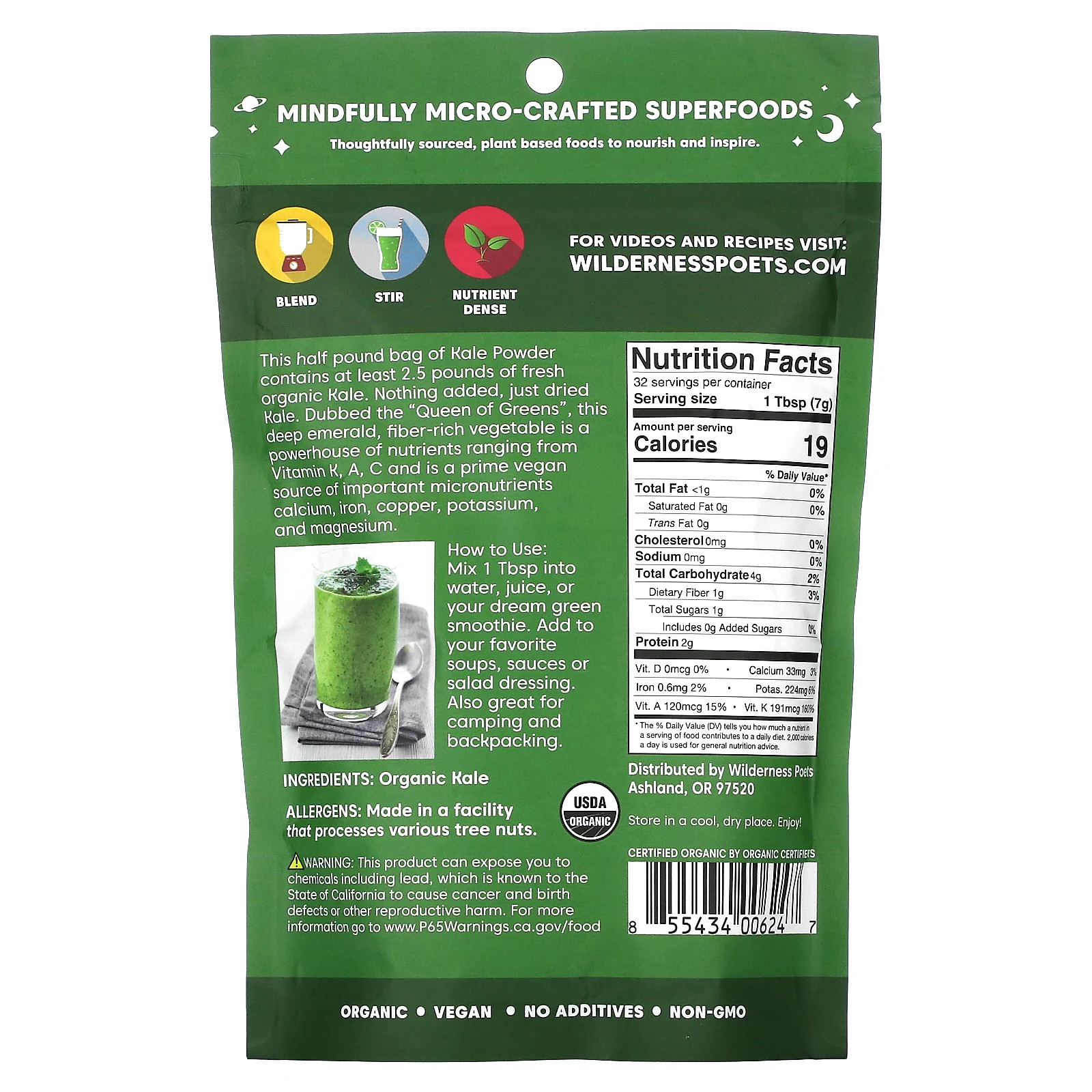 Wilderness Poets, порошок из органической кудрявой капусты, 226 г (8 унций)