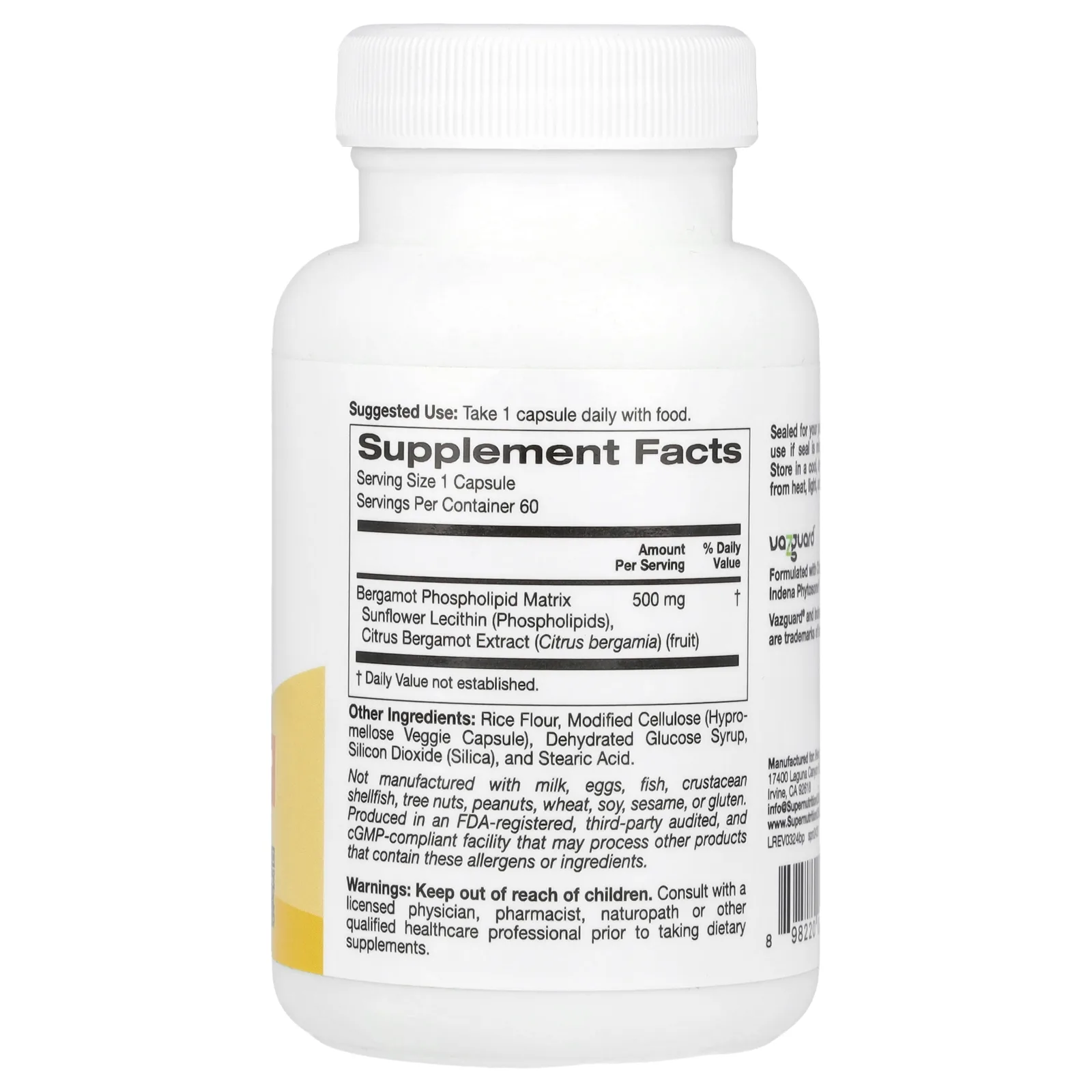 Super Nutrition, Bergamot Phytosome, 500 mg, 60 Veggie Capsules