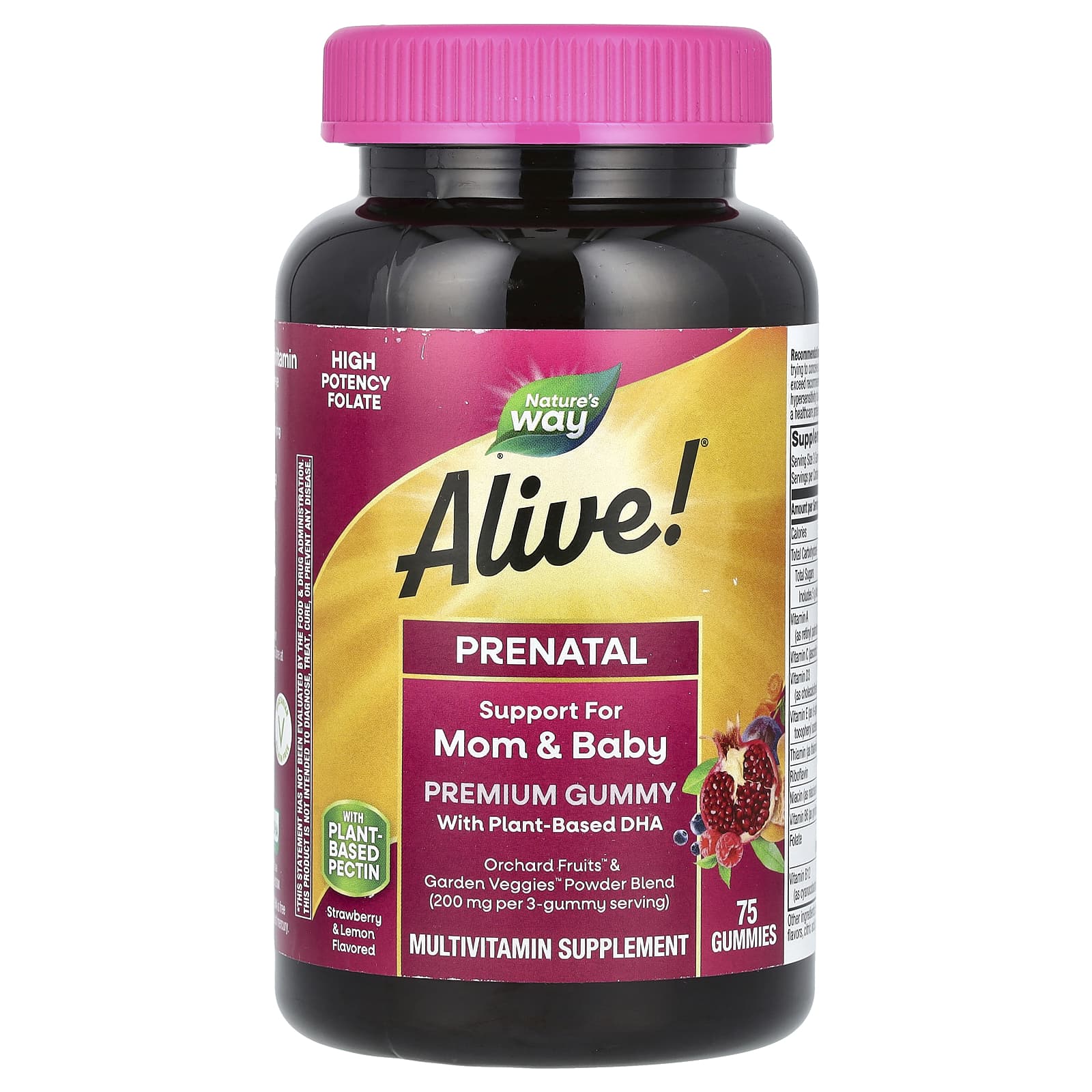 Nature's Way, Alive! Daily Support Premium Prenatal, витамины для беременных, клубника и лимон, 75 жевательных таблеток