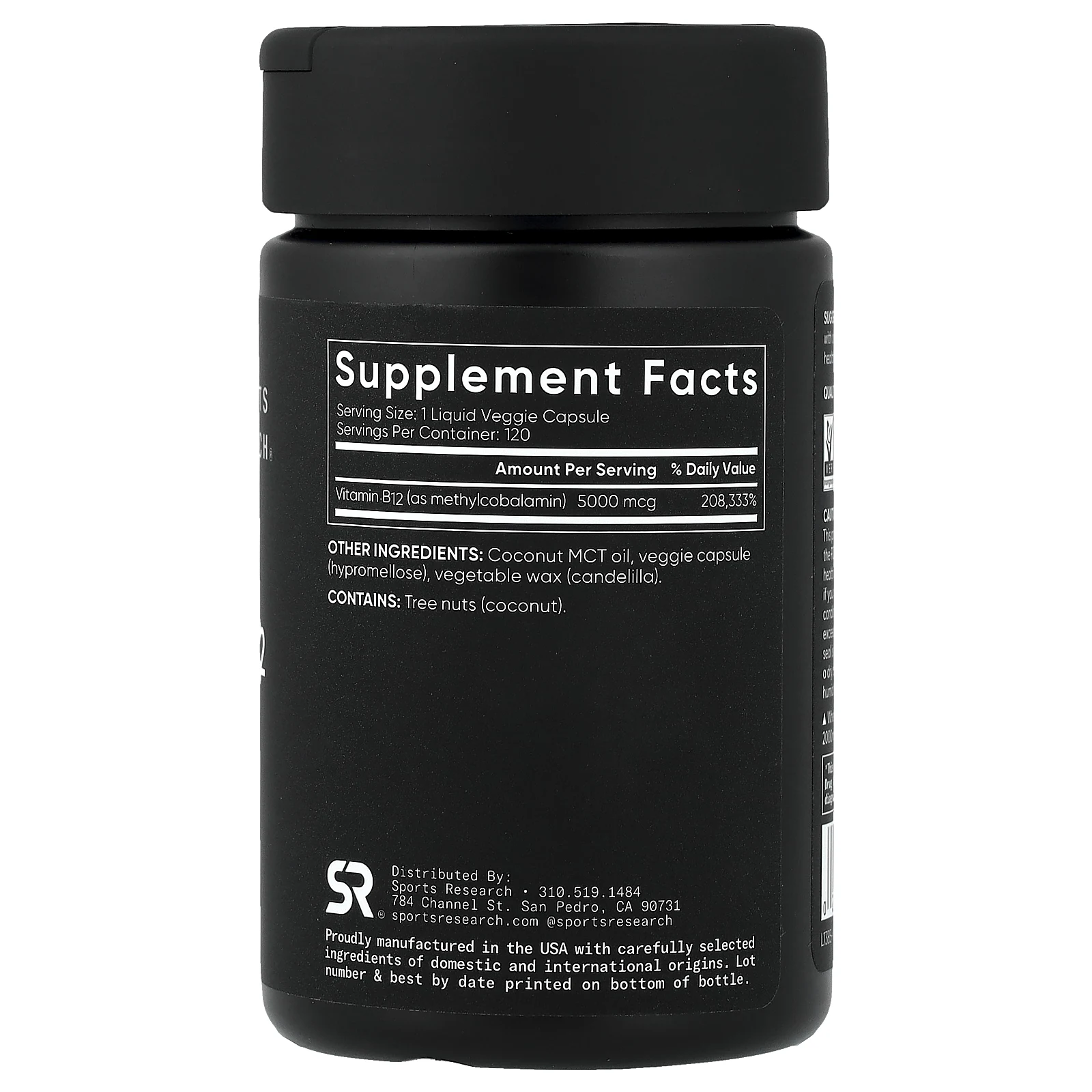 Sports Research, метил витамин B12, 5000 мкг, 120 растительных капсул с жидкостью