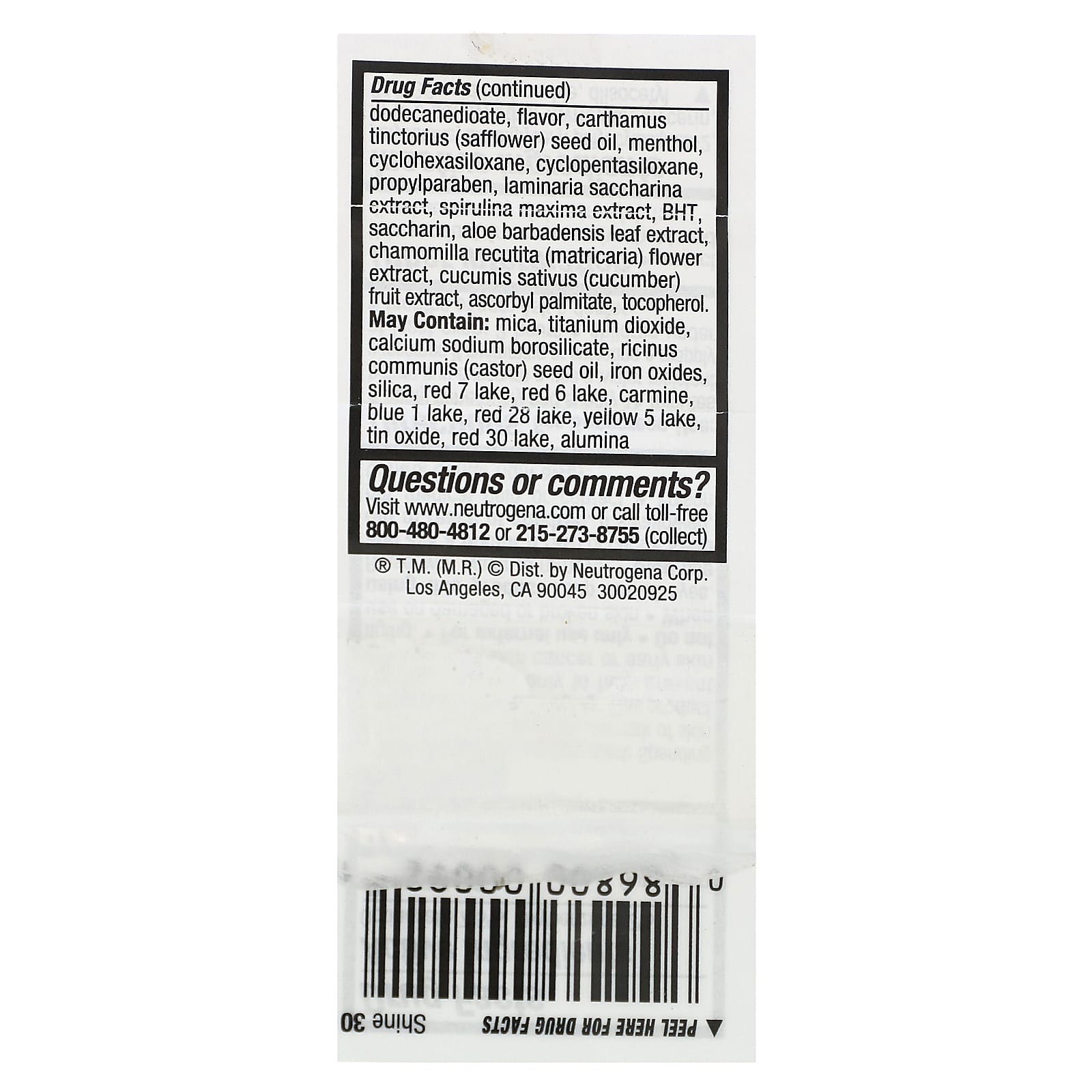 Neutrogena, MoistureShine, пустышка для губ, SPF 20, блеск 30, 10 г (0,35 унции)