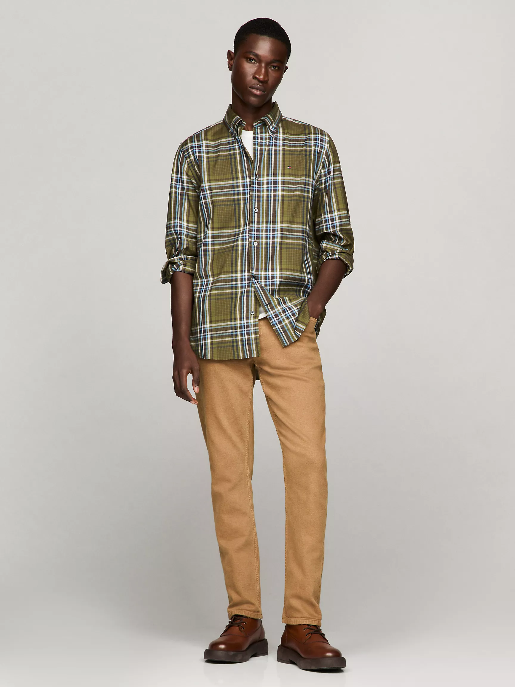 Мужская рубашка Tommy Hilfiger, Клетчатая рубашка стандартного кроя из поплина THFlex