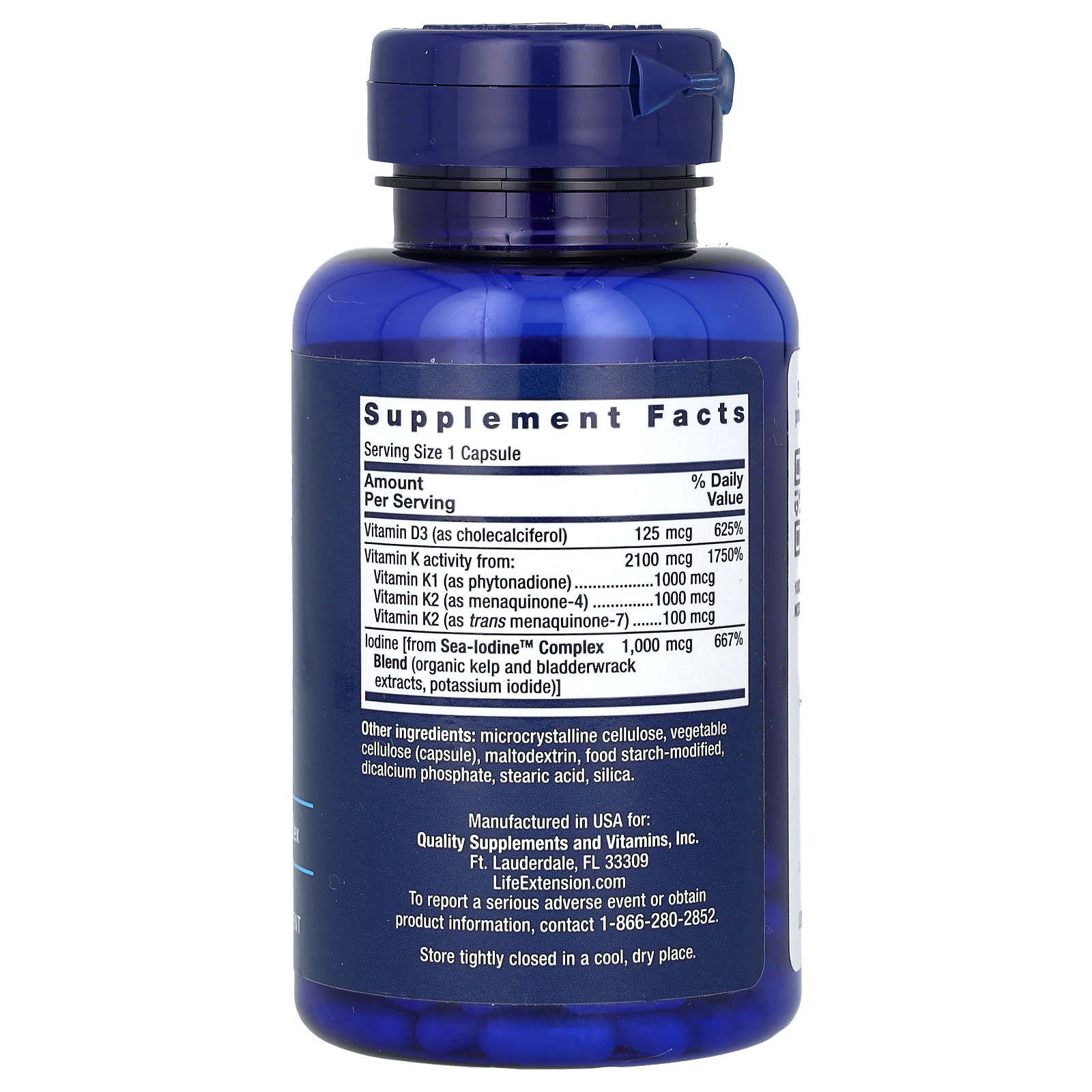 Life Extension, витамины D и К с йодом Sea-Iodine, 60 капсул