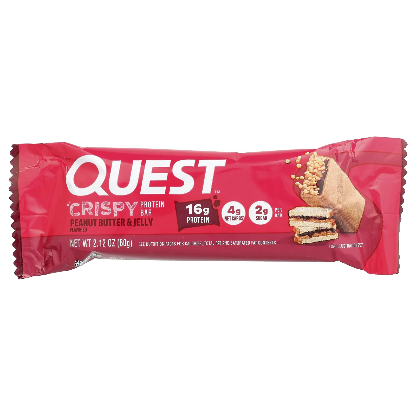 Quest Nutrition, протеиновый батончик, хрустящая арахисовая паста и желе, 4 батончика по 60 г (2,12 унции)