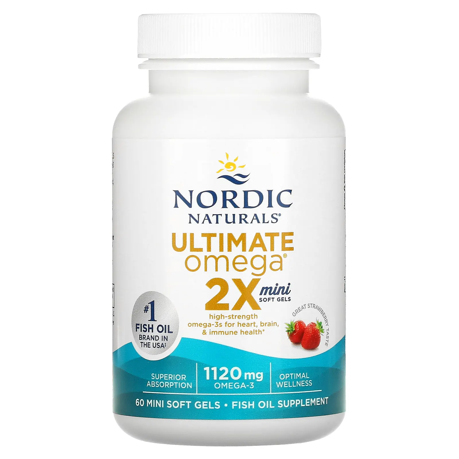 Nordic Naturals, Ultimate Omega 2X, со вкусом клубники, 1120 мг, 60 мини-капсул (560 мг в 1 капсуле)