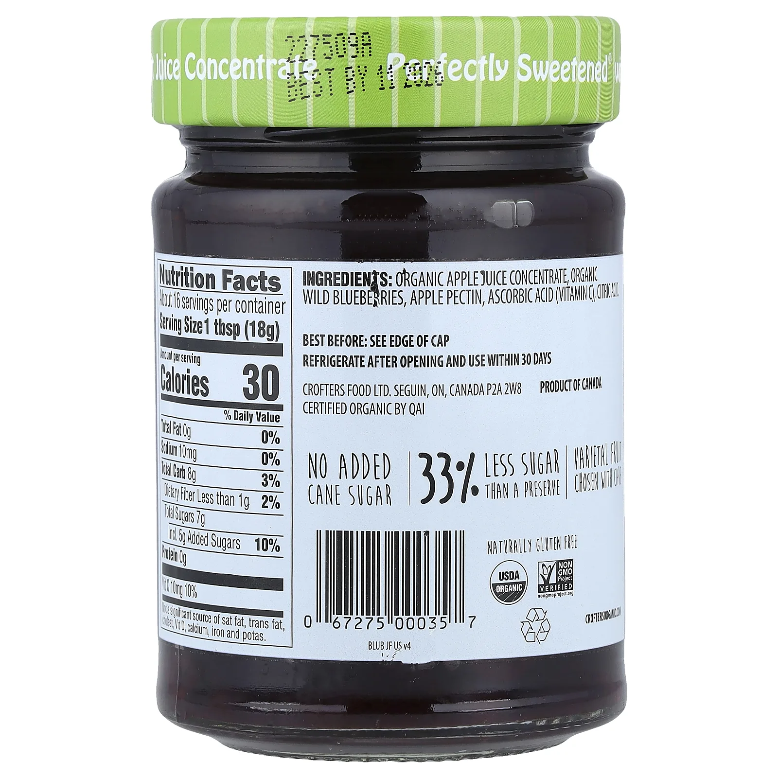 Crofter's Organic, Just Fruit®, органический спред с дикорастущей голубикой, 283 г (10 унций)